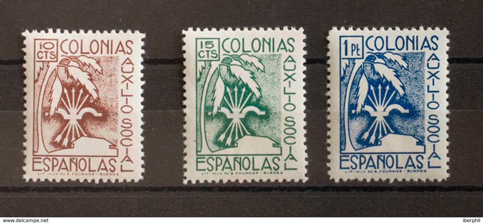 1061 1938. Serie Completa. AUXILIO SOCIAL. COLONIAS ESPAÑOLAS. MAGNIFICA. (Allepuz 33/35) - Otros & Sin Clasificación
