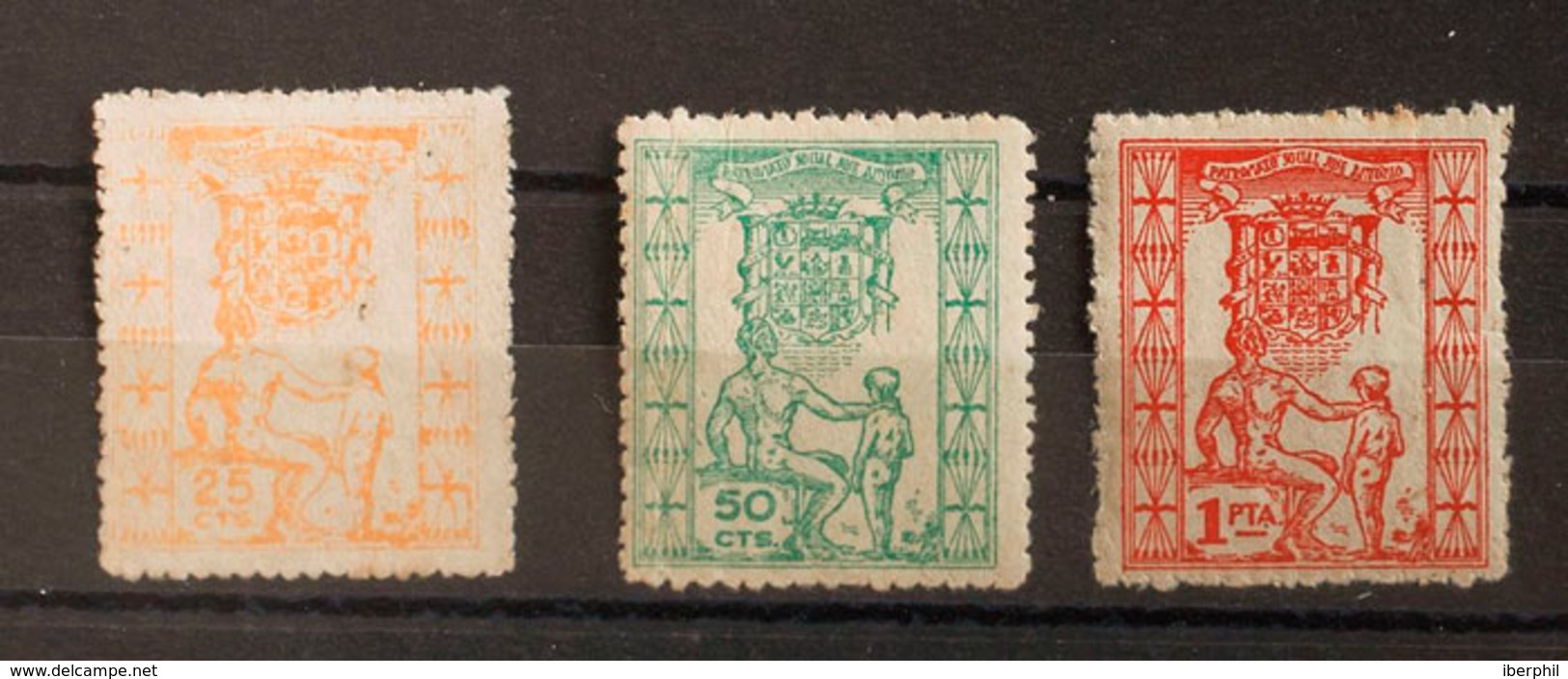 1066 1938. 25 Cts Dorado (conservación Habitual), 50 Cts Verde Y 1 Pts Rojo. CADIZ. PATRONATO SOCIAL JOSE ANTONIO. BONIT - Otros & Sin Clasificación