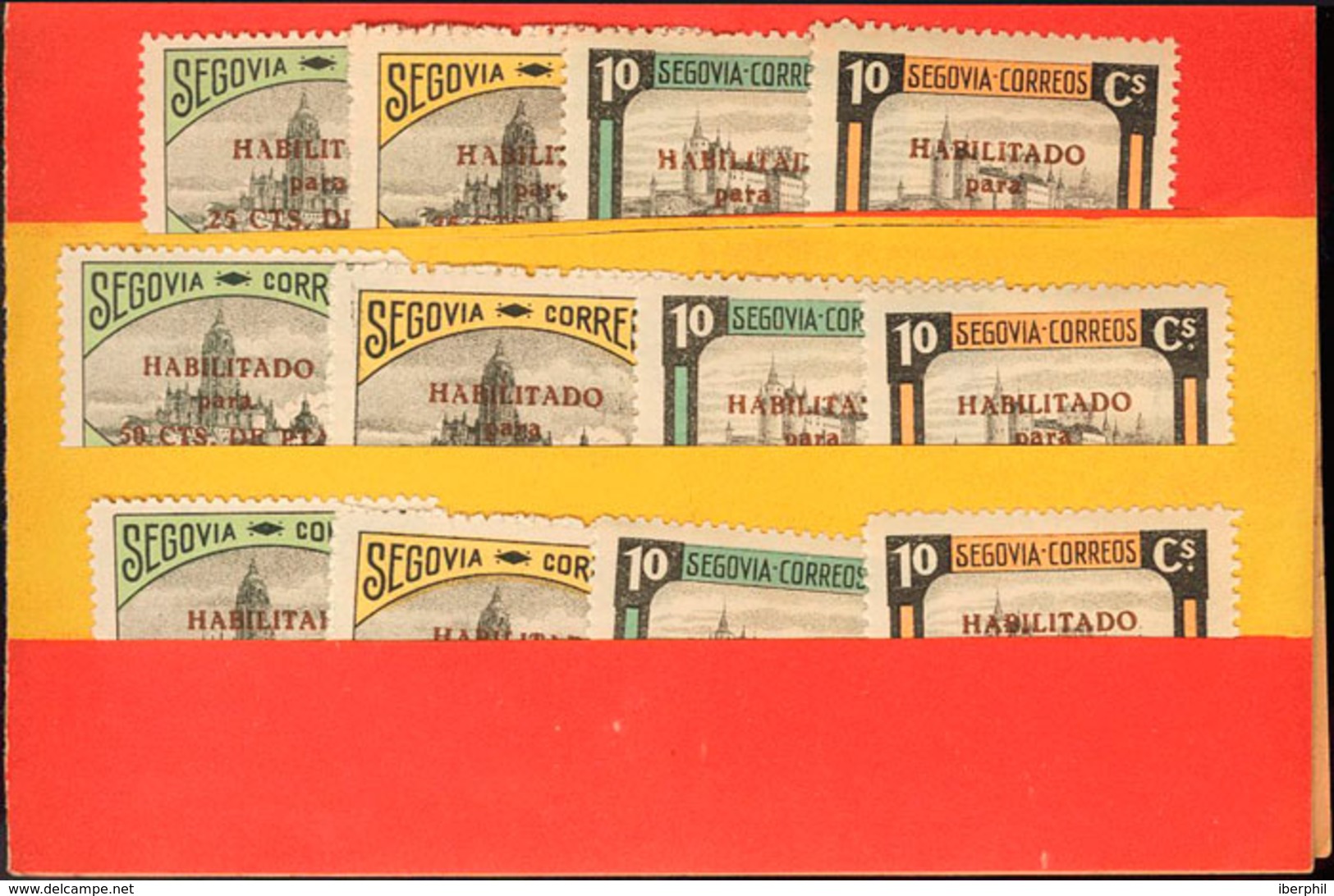 1071 (1939ca). Conjunto De Sellos Locales De SEGOVIA De SUSCRIPCION PATRIOTICA, Doce Sellos Del 5 Cts Y 10 Cts Con Sobre - Otros & Sin Clasificación