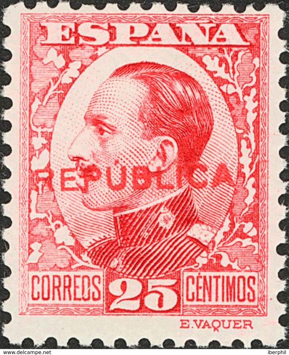 1098 1931. * 7hcc. 25 Cts Carmín. CAMBIO DE COLOR EN LA SOBRECARGA, En Rojo. MAGNIFICO. Edifil 2017: 110? - Republican Issues