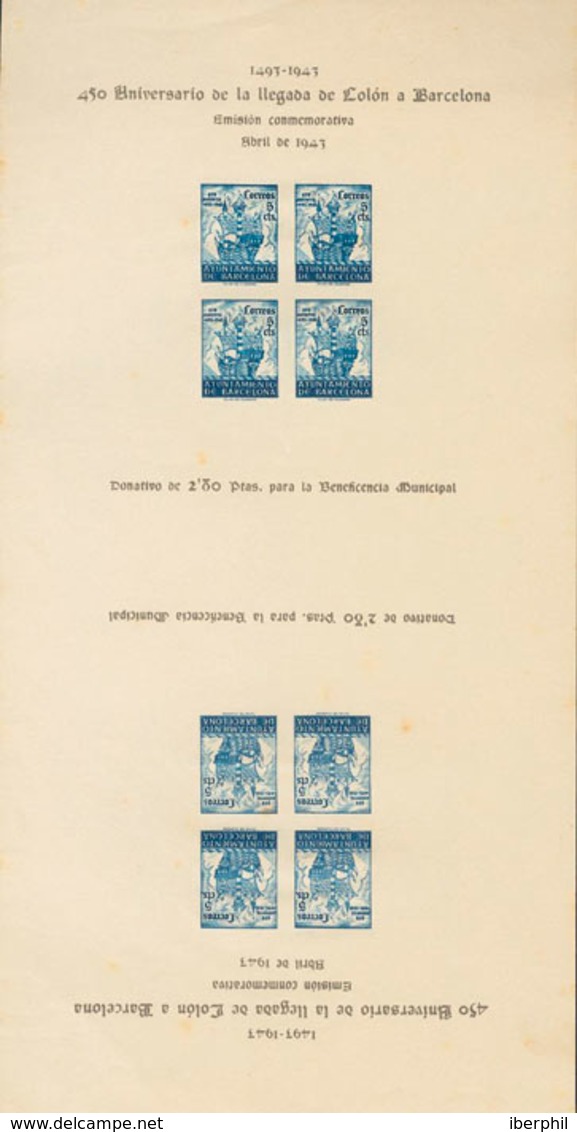 1112 1943. (*) 52s(2). 5 Cts Azul Ultramar, Hoja Bloque En Pareja Capicúa (conservación Habitual). SIN DENTAR. BONITA Y  - Otros & Sin Clasificación