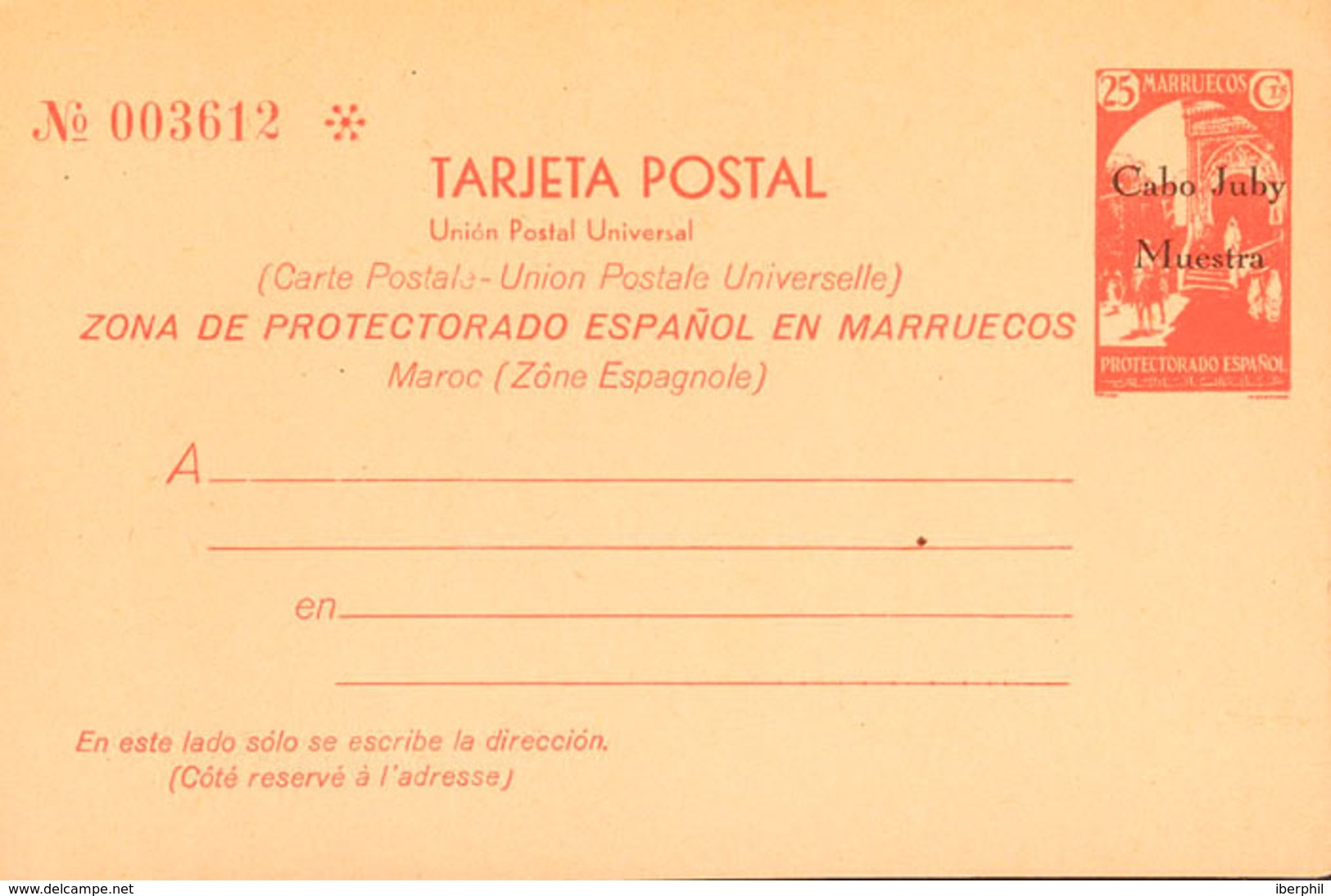 1146 1933. (*) EP1/2M. 15 Cts Verde Y 25 Cts Rojo Sobre Tarjetas Entero Postales. MUESTRA. MAGNIFICAS Y MUY RARAS. (Láiz - Cabo Juby