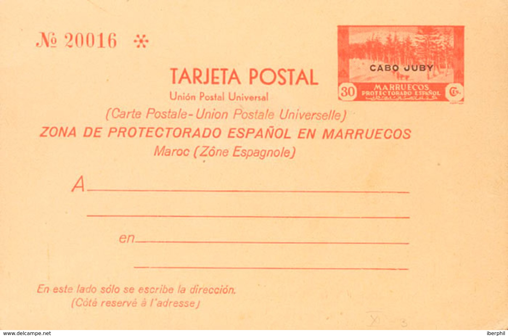 1147 1935. (*) EP3. 30 Cts Rojo Sobre Tarjeta Entero Postal. MAGNIFICA. Edifil 2018: 220? - Cabo Juby