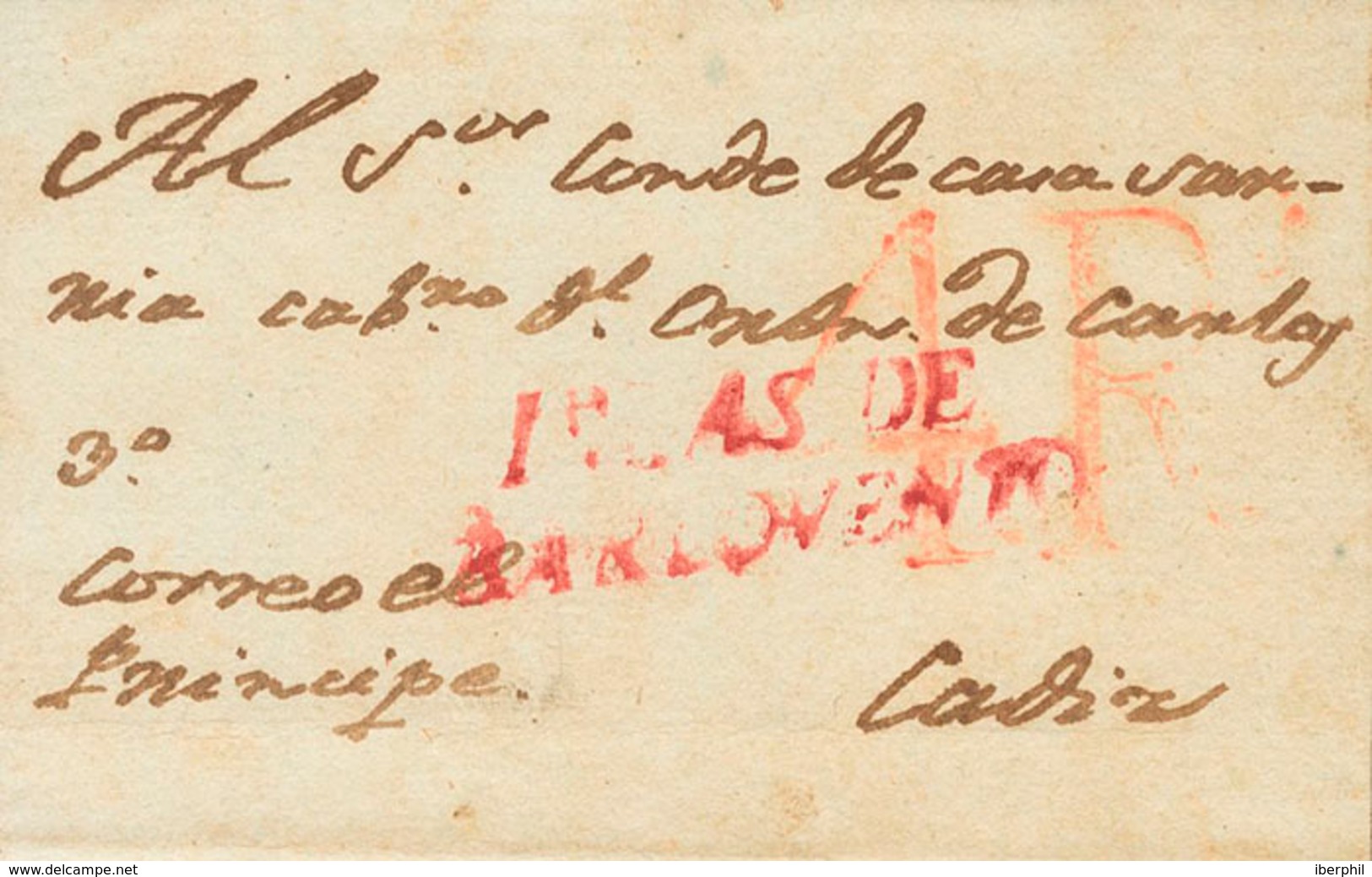 1171 1800. LA HABANA A CADIZ. Marca ISLAS DE / BARLOVENTO, En Carmín Aplicada En Origen (P.E.40) Edición 2004 Y Manuscri - Cuba (1874-1898)