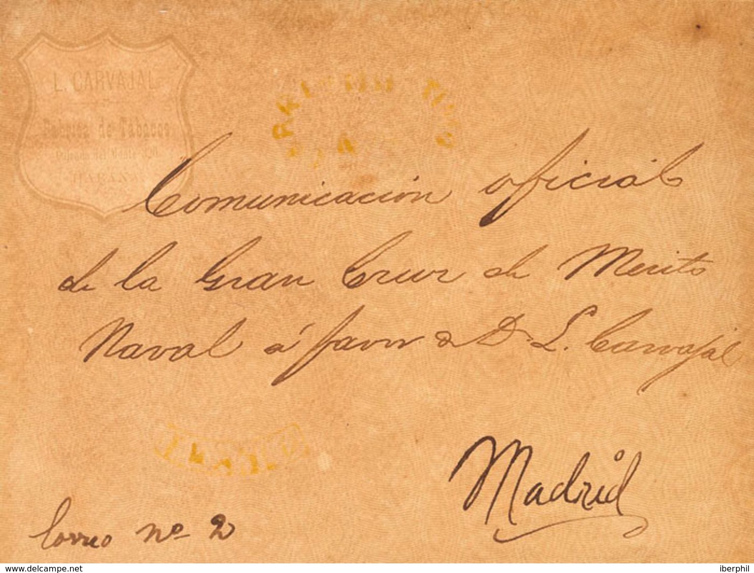 1176 (1842ca). LA HABANA A MADRID. Marcas FRANCO Y CORREO MARITIMO / Nº2, Ambas En Amarillo (P.E.2 Y P.E.45) Edición 200 - Cuba (1874-1898)