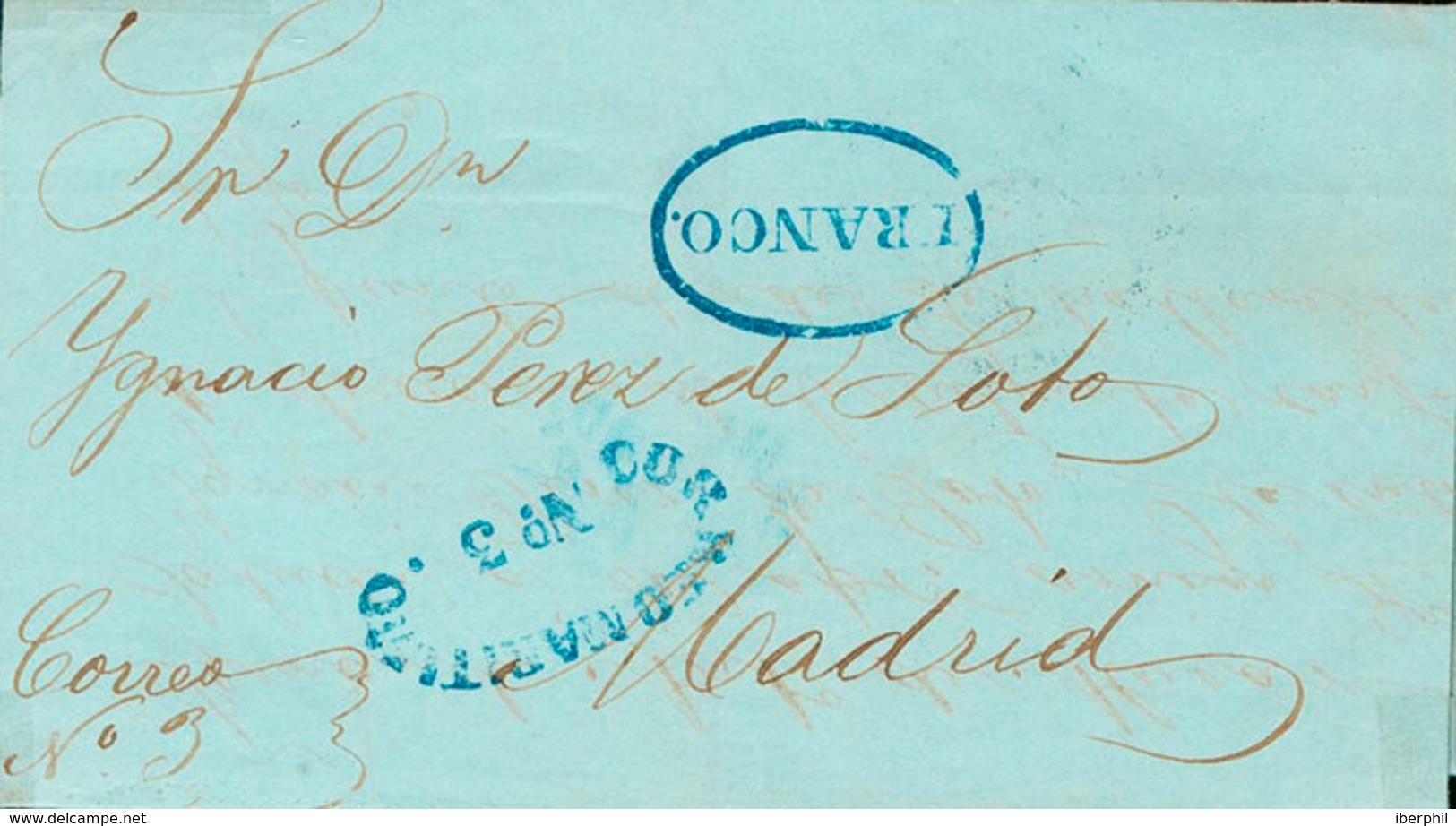 1179 1844. LA HABANA A MADRID. Marcas FRANCO Y CORREO MARITIMO / Nº3, Ambas En Azul (P.E.22 Y P.E.46) Edición 2004. MAGN - Cuba (1874-1898)