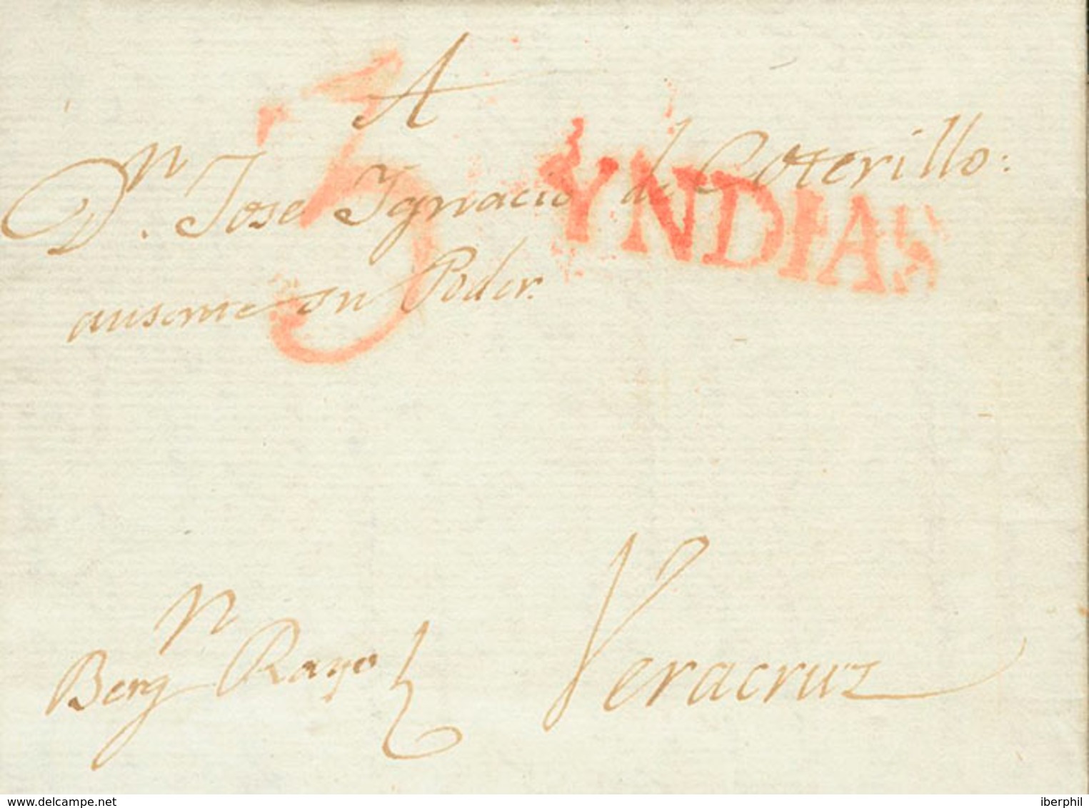 1197 1815. LA HABANA A VERACRUZ. Marca YNDIAS, En Rojo Utilizada Como Marca De Llegada Para Las Cartas Procedentes De Lo - Cuba (1874-1898)