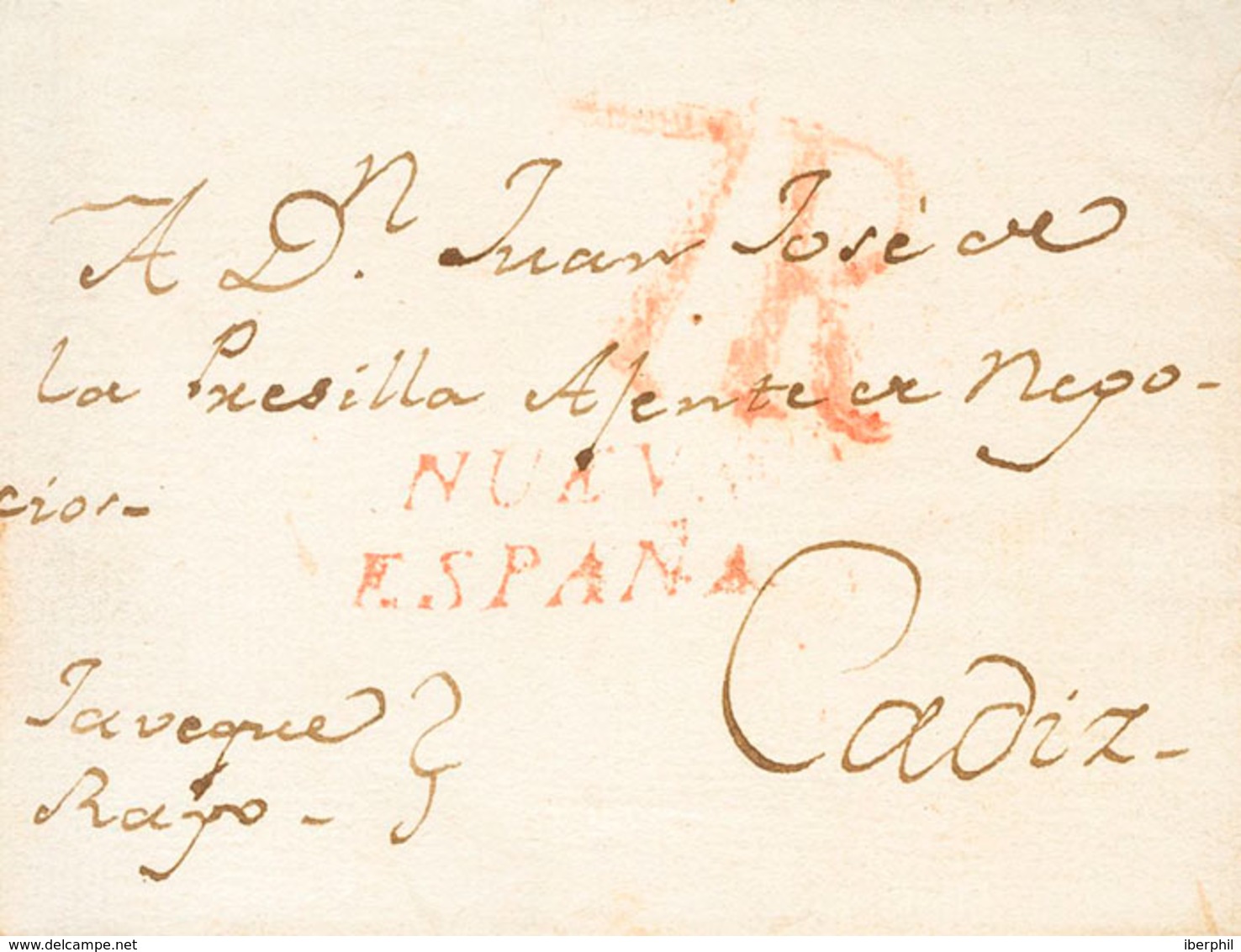 1201 (1803ca). Dirigida A CADIZ. Marca NUEVA / ESPAÑA, En Rojo Aplicada En Cádiz Para Indicar El Origen (P.E.59) Edición - Cuba (1874-1898)