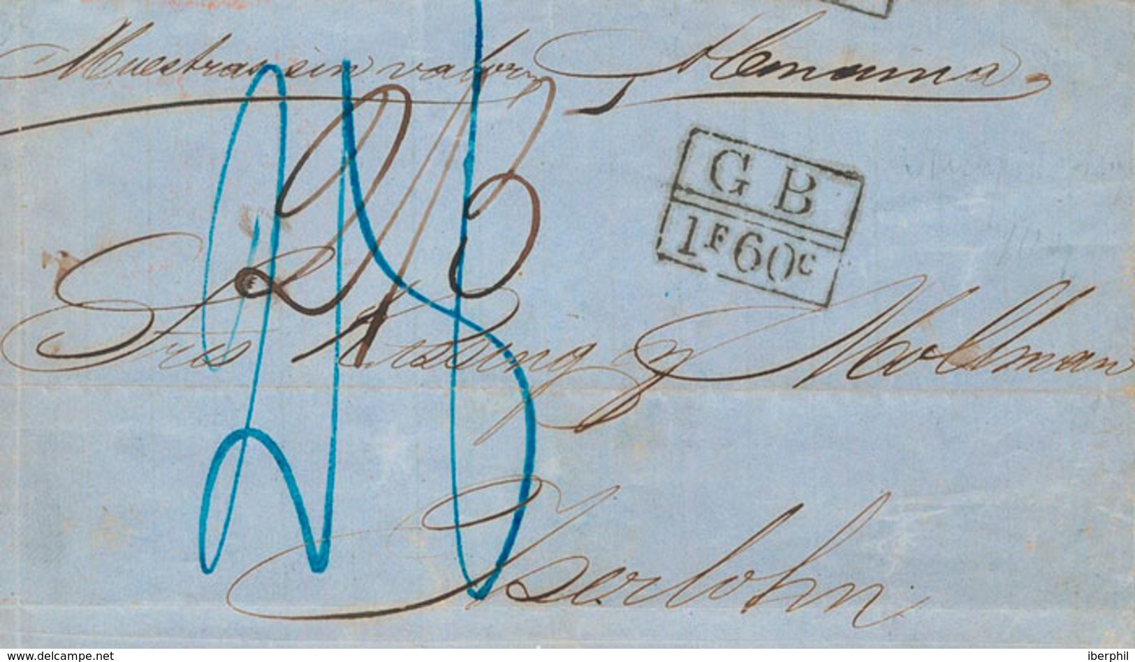 1209 1850. Frontal (con Solapa Trasera) De LA HABANA A ISERLOHN (ALEMANIA). Marca De Intercambio Franco-británica GB / 1 - Cuba (1874-1898)