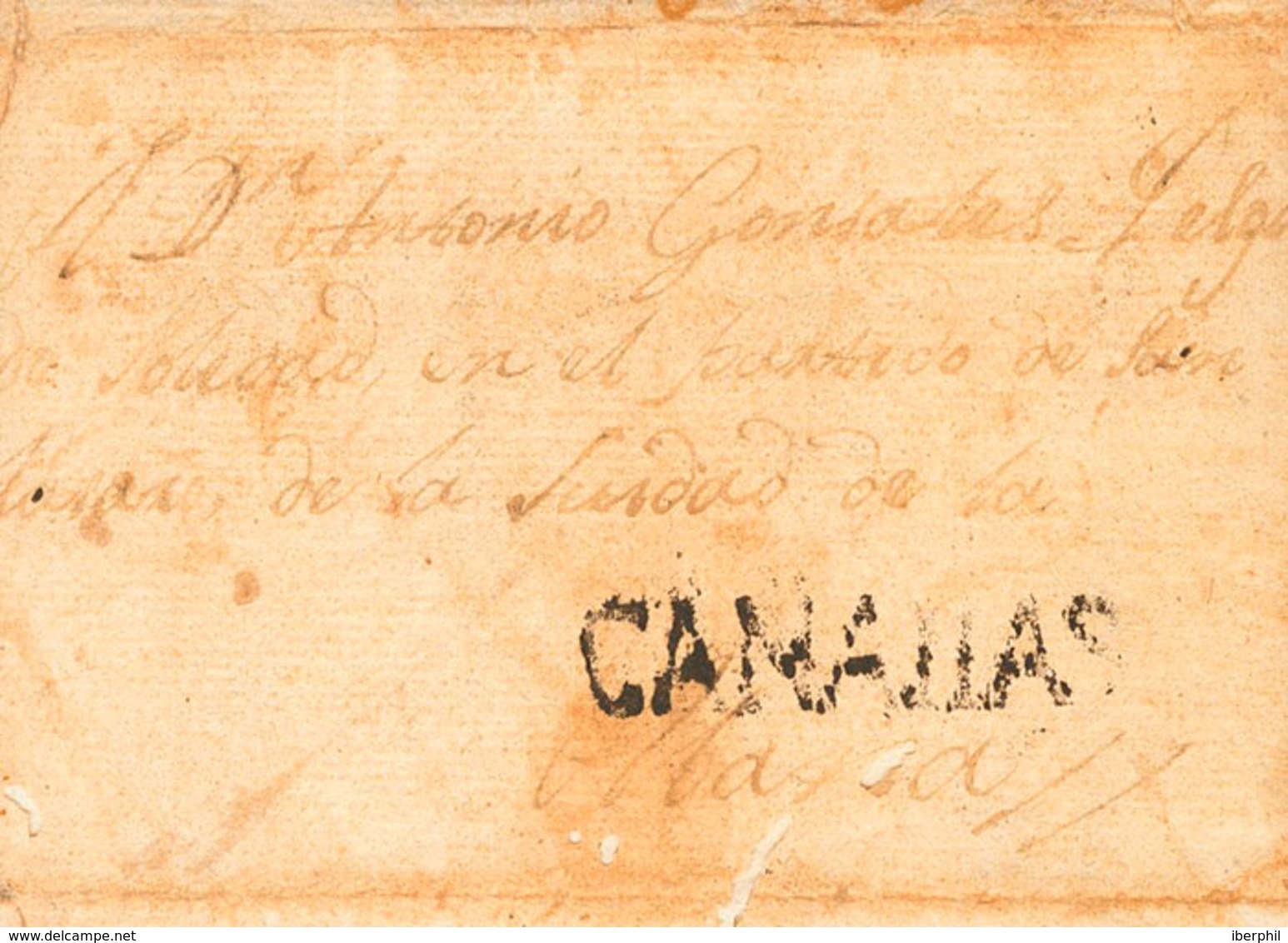 1227 1815. SANTA CRUZ DE TENERIFE A LA HABANA (ligeras Erosiones). Marca CANARIAS, De Santa Cruz De Tenerife (P.E.3) Edi - Cuba (1874-1898)