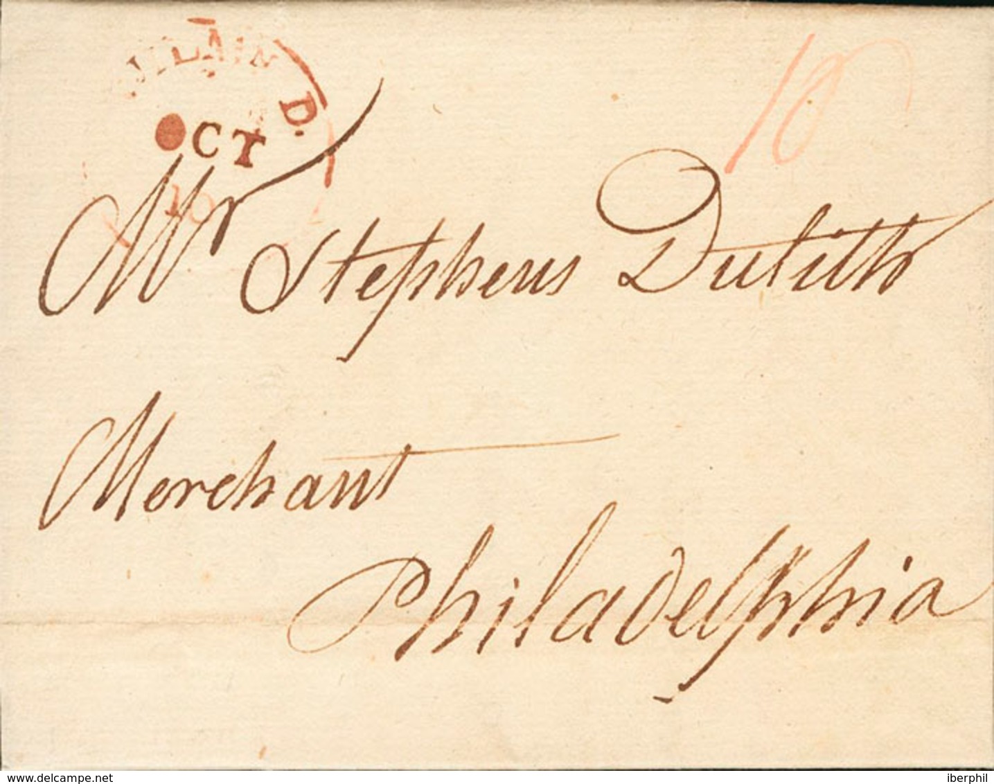 1285 1800. LA HABANA A PHILADELPHIA (U.S.A.). Circulada Vía Wilmington Donde Se Aplica El Fechador WILMN.D., En Tinta De - Cuba (1874-1898)