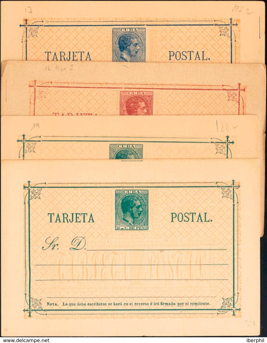 1332 1882. (*) EP15/17, EP19. 2 Cts Verde, 2 Cts Verde (Tipo II), 4 Cts Carmín Y 10 Cts Azul Sobre Tarjetas Entero Posta - Cuba (1874-1898)