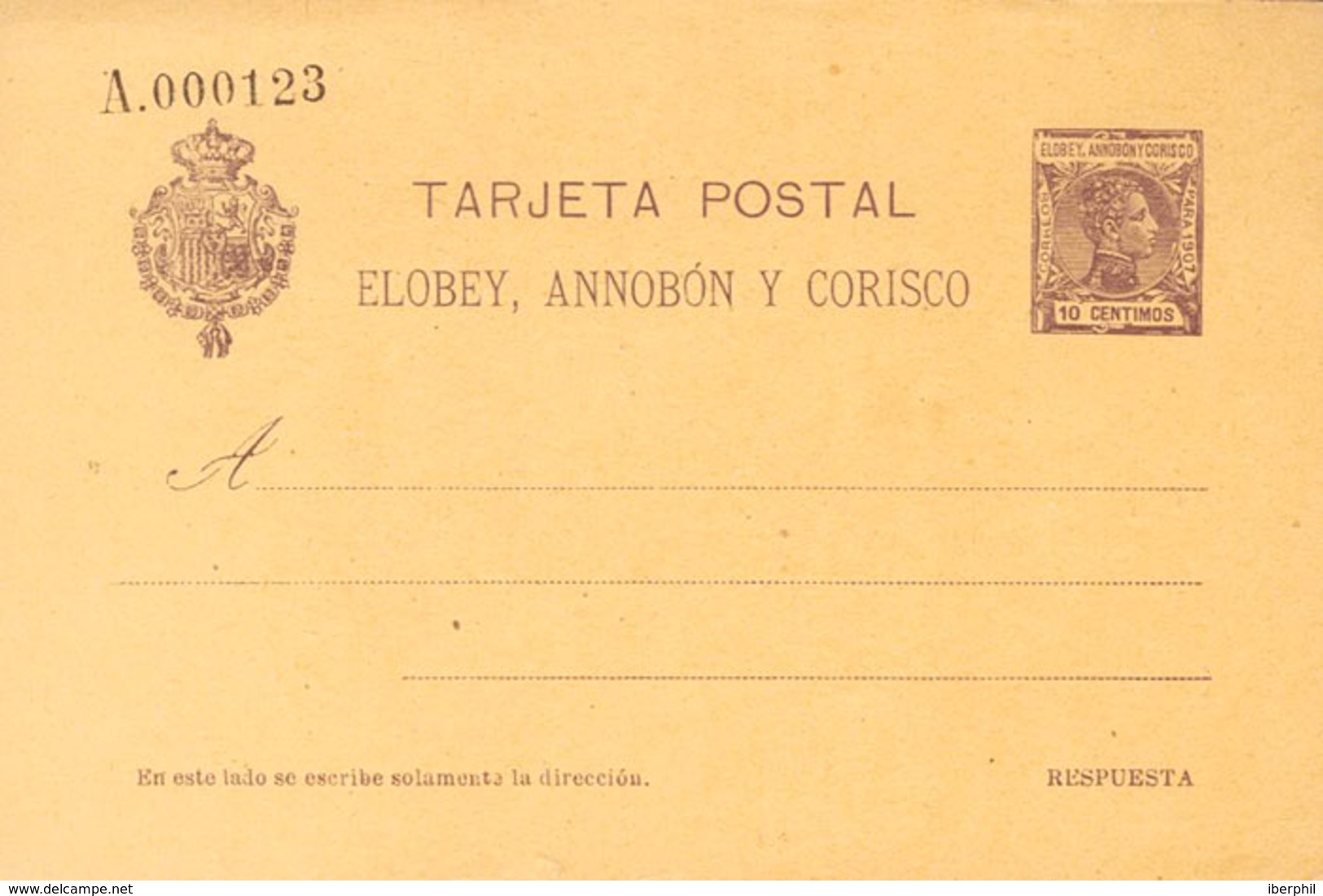 1344 1907. (*) EP6v. 10 Cts Violeta Sobre Tarjeta Entero Postal, De Vuelta. MAGNIFICA. (Láiz 2006, 60 Euros) - Elobey, Annobon & Corisco