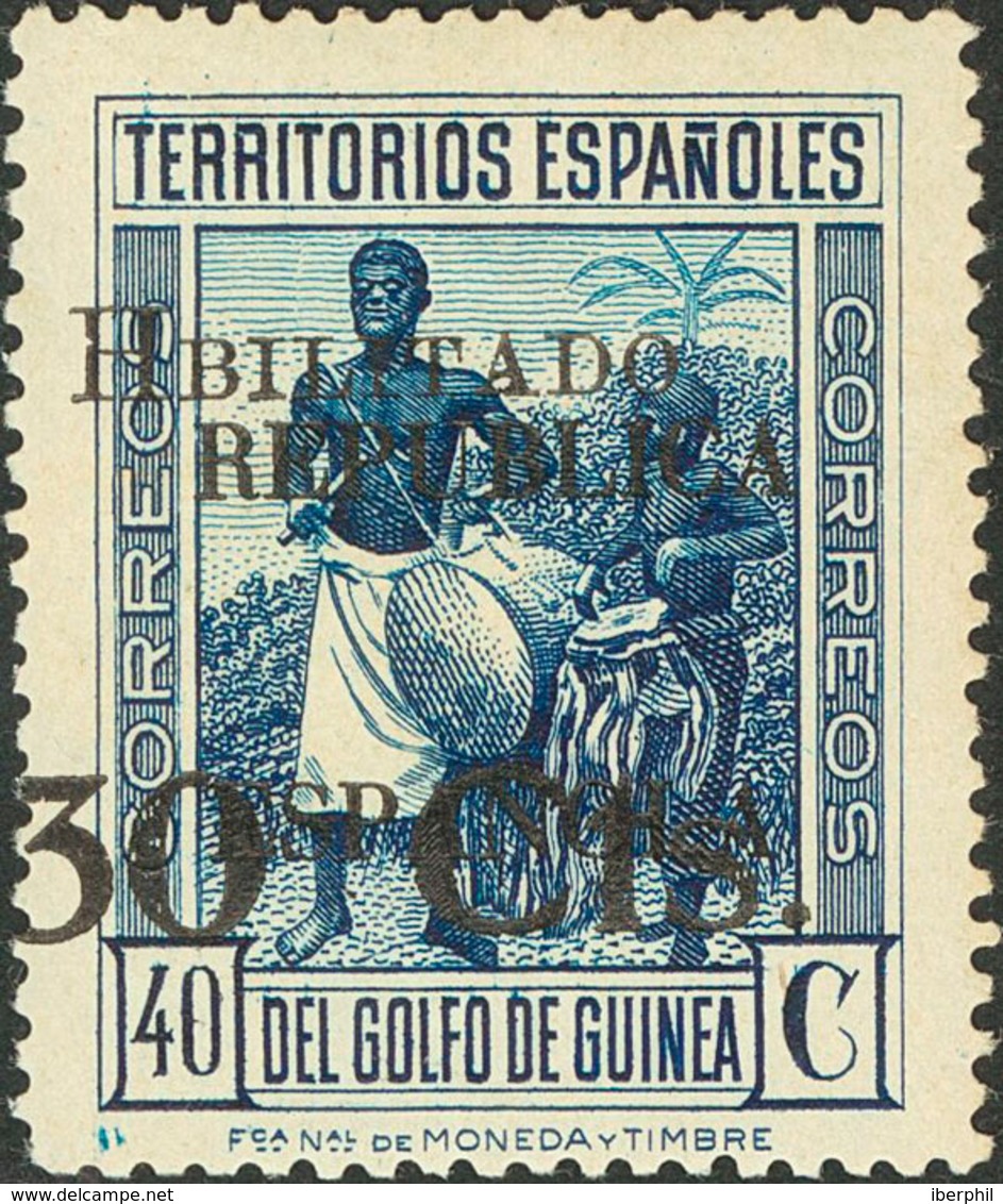 1397 1937. * 252hzb. 30 Cts Sobre 40 Cts Azul. Variedad HABILITADO SIN LA PRIMERA "A". MAGNIFICO Y RARO. Edifil 2018: 11 - Spanish Guinea