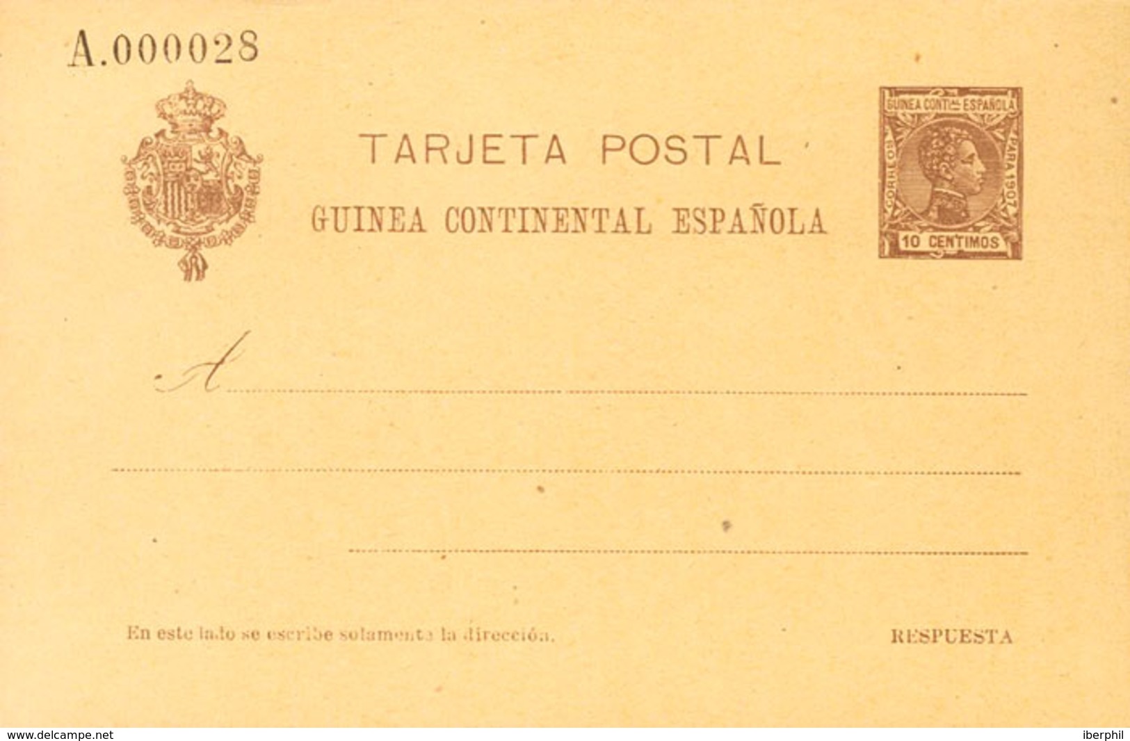 1411 1907. (*) EP64. 10 Cts Castaño Sobre Tarjeta Entero Postal, De Vuelta. MAGNIFICA. (Láiz 2006, 96 Euros) - Spanish Guinea