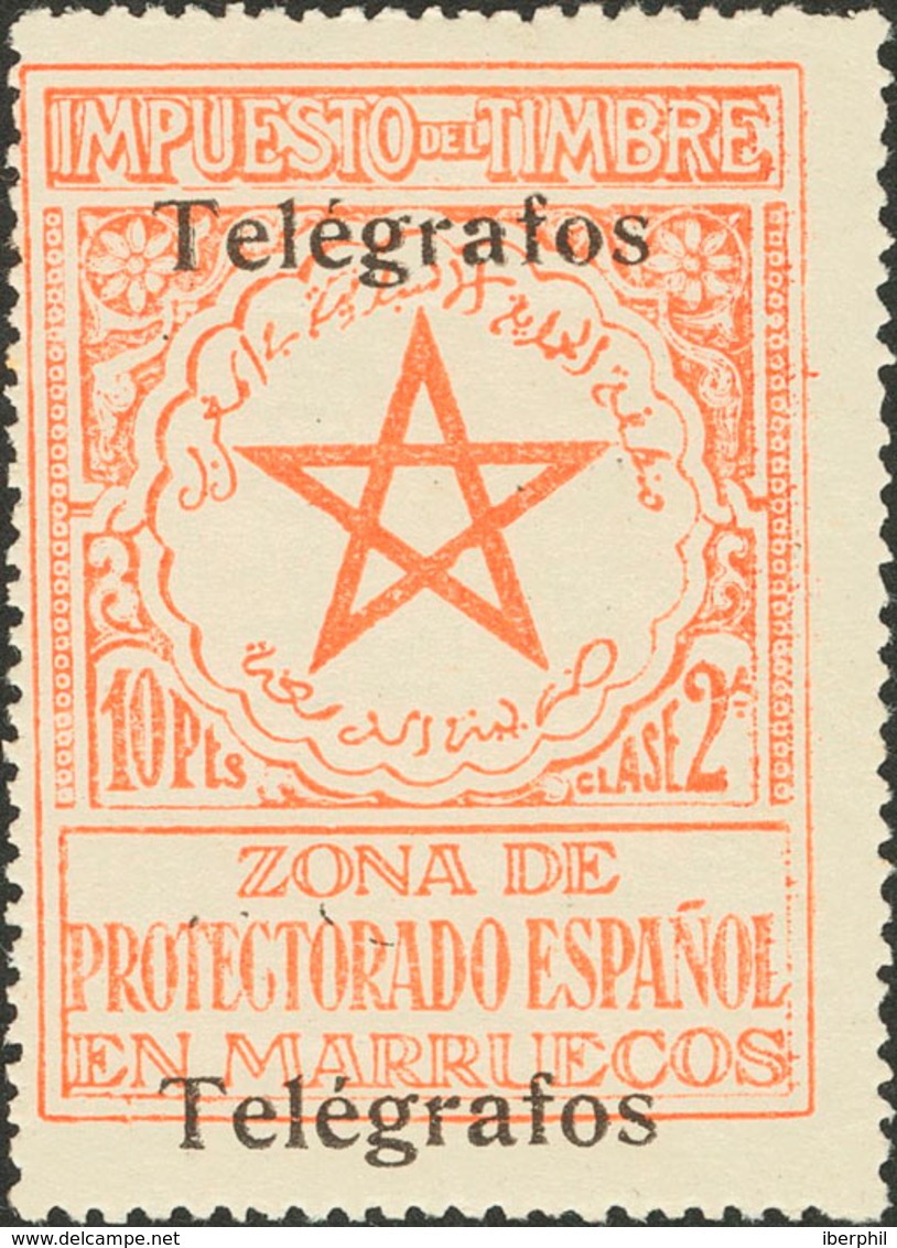 1514 1935. * 34Nhh. 10 Pts Naranja. Variedad SOBRECARGA DOBLE. MAGNIFICO Y MUY RARO. Edifil 2013: 540? - Marruecos Español