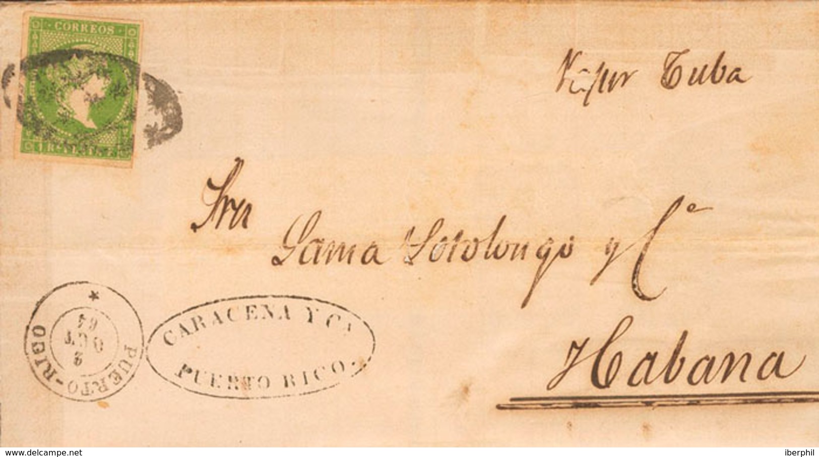 1569 1864. Sobre Ant.8. SAN JUAN (PUERTO-RICO) A LA HABANA. En El Frente Manuscrito "Vapor Cuba". MAGNIFICA. - Puerto Rico