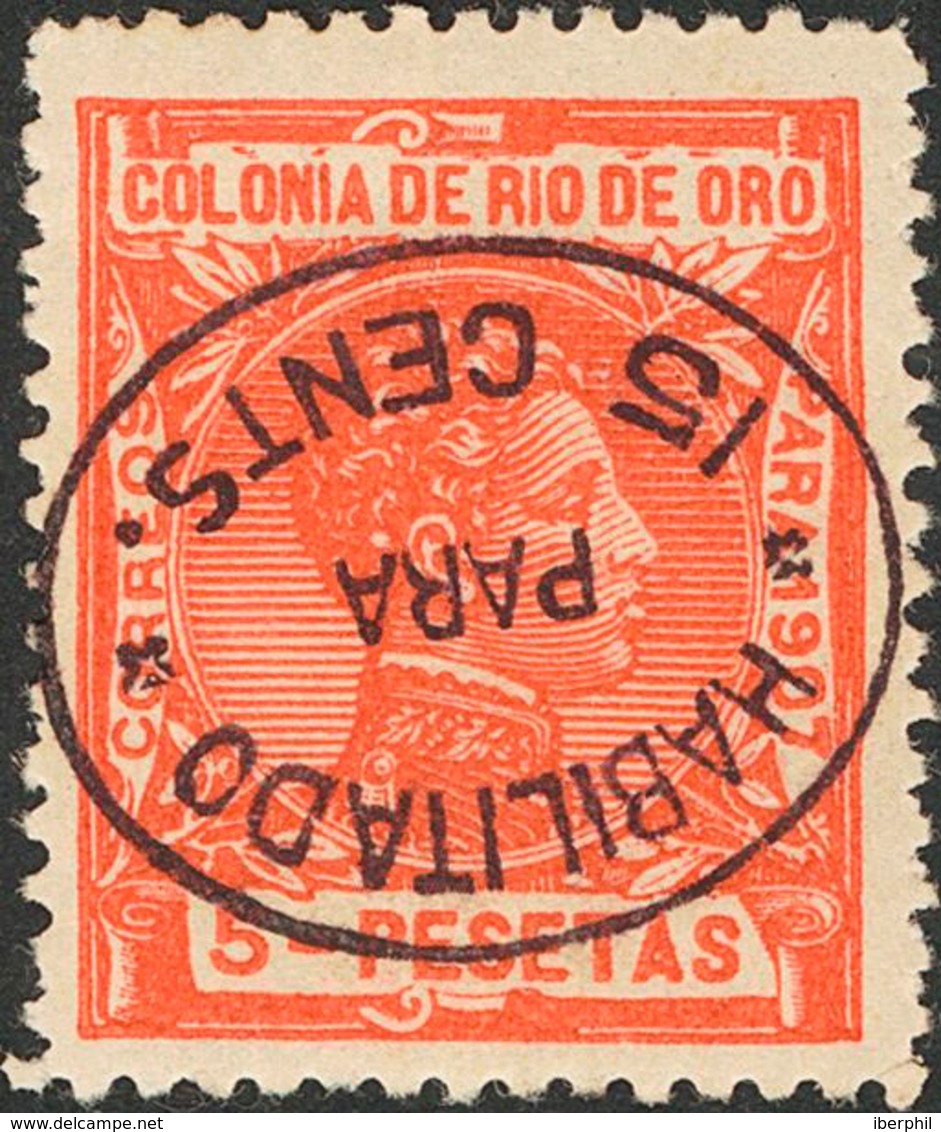 1576 1911. * 64hi. 15 Cts Sobre 5 Pts Naranja. Variedad SOBRECARGA INVERTIDA, En Negro. MAGNIFICO. Edifil 2013: 92? - Rio De Oro