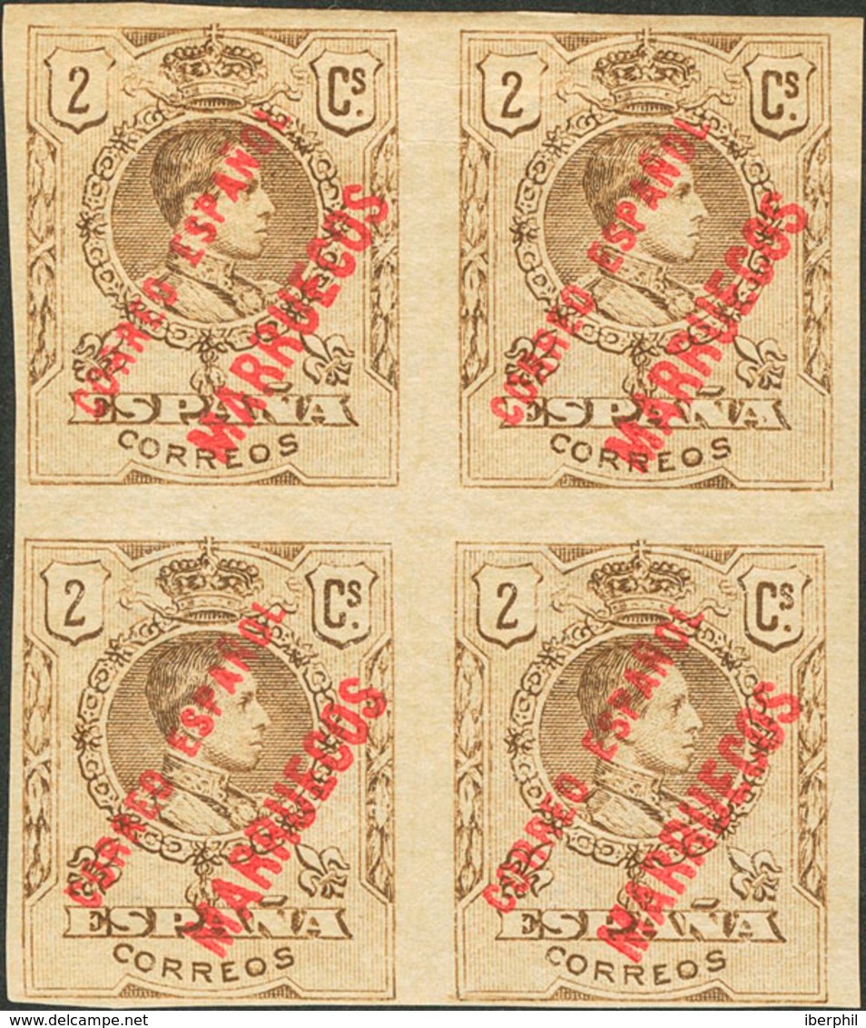 1583 1909. **/* 1s(4). 2 Cts Castaño, Bloque De Cuatro. SIN DENTAR. MAGNIFICO. Edifil 2013: 280? - Marruecos Español