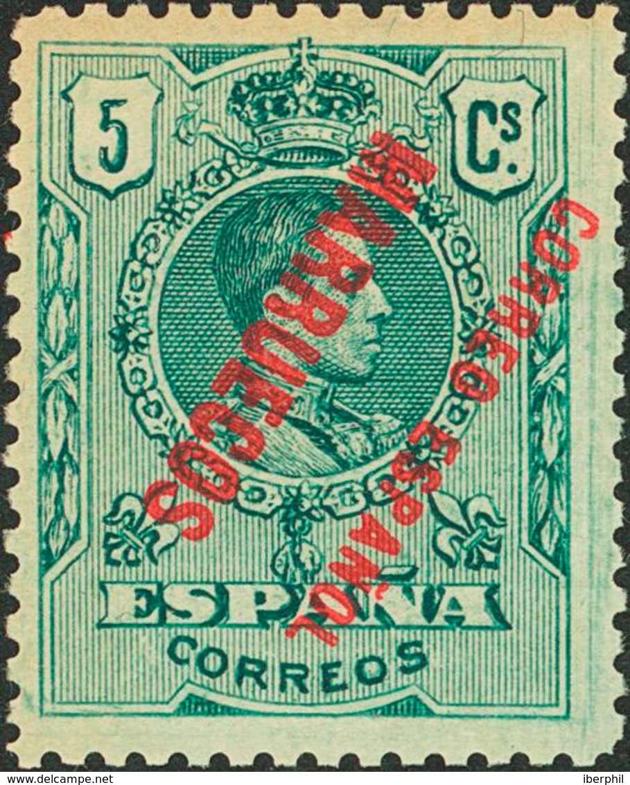 1585 1909. * 2hi. 5 Cts Verde. Variedad SOBRECARGA INVERTIDA. MAGNIFICO. Edifil 2013: 125? - Marruecos Español