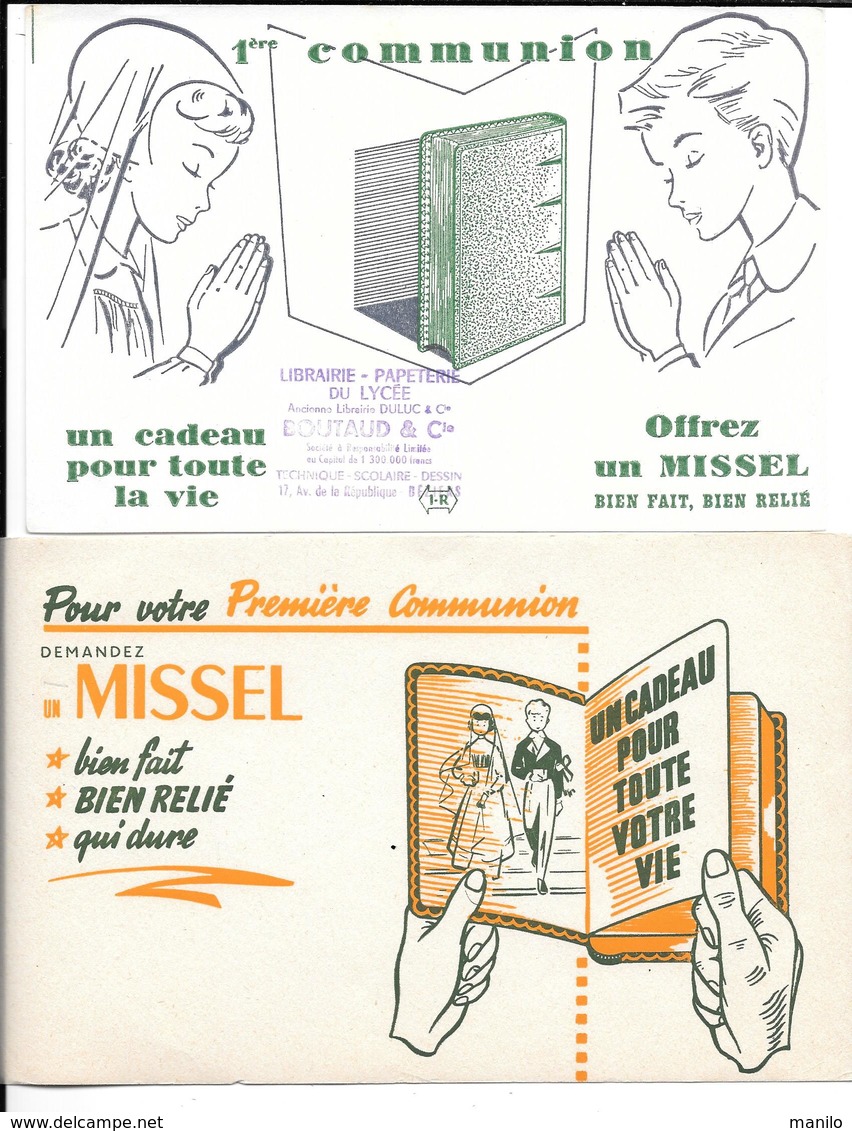 Buvard Ancien PAPETERIE-LIBRAIRIE Du LYCEE BOUTAUD à BEZIERS - 2 BUVARDS 1e COMMUNION - MISSEL Communiants - Papeterie