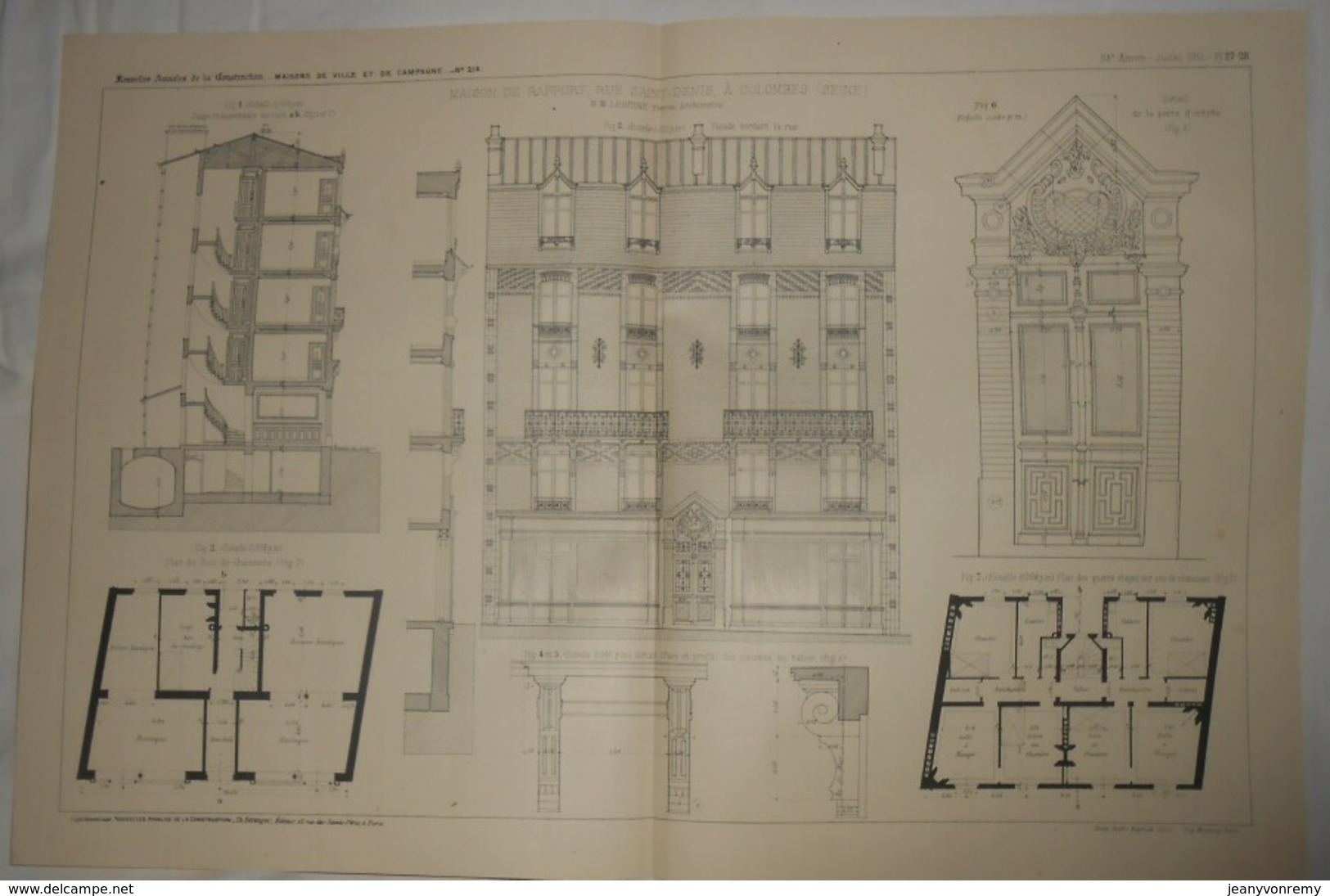 Plan  D'une Maison De Rapport, Rue Saint Denis à Colombes. Seine. M.M. Leseine Frères, Architectes. 1912 - Public Works