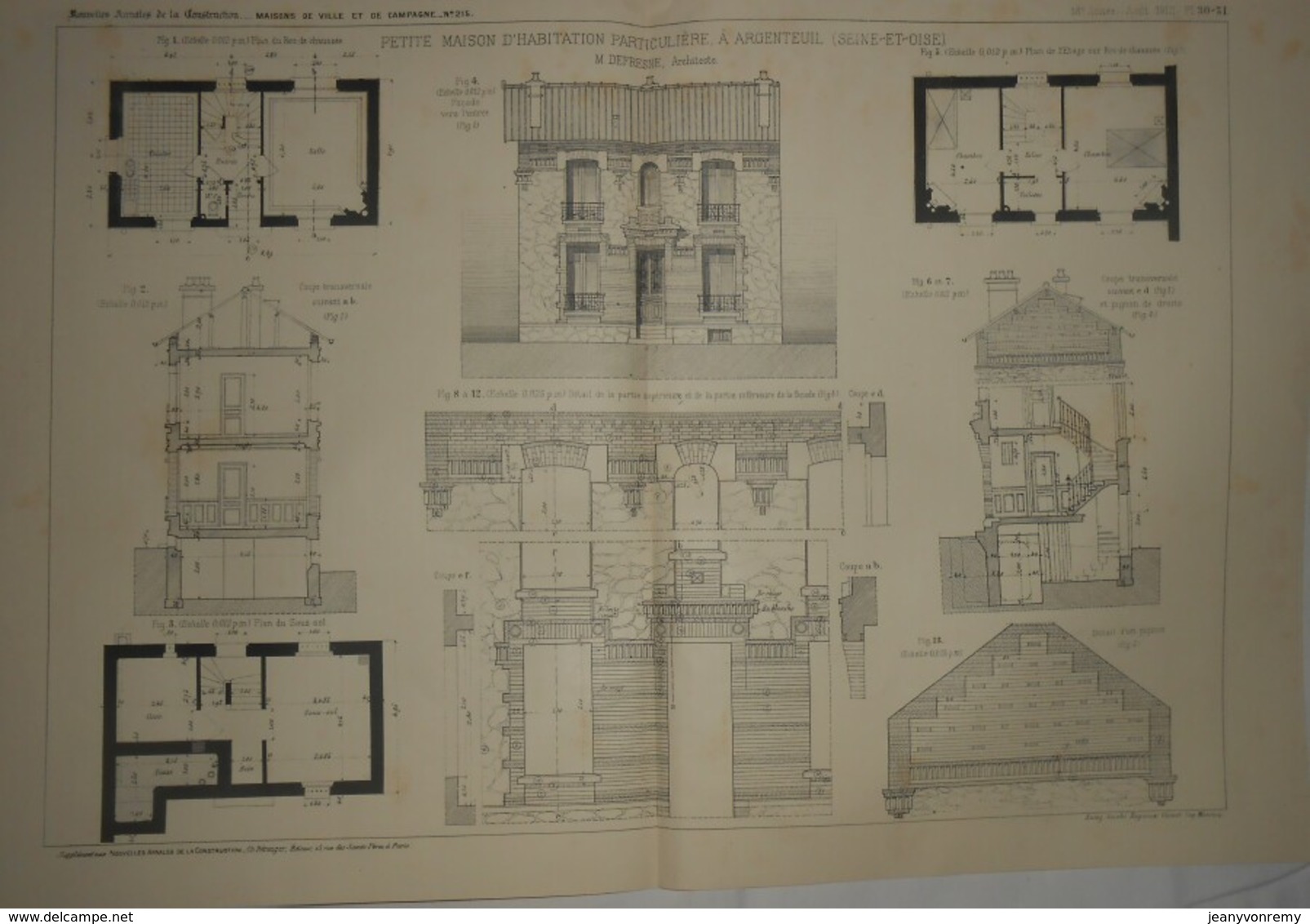 Plan  D'une Petite Maison D'habitation Particulière à Argenteuil. Seine Et Oise. M. Defresne, Architecte. 1912 - Travaux Publics