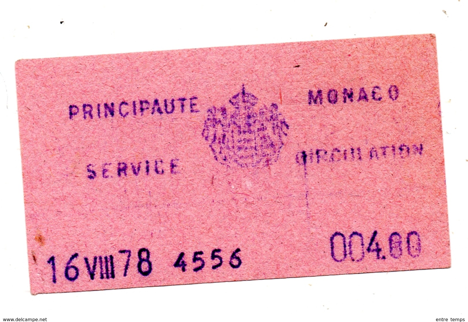 Principauté Monaco Ticket Service Circulation 1978 - Autres & Non Classés