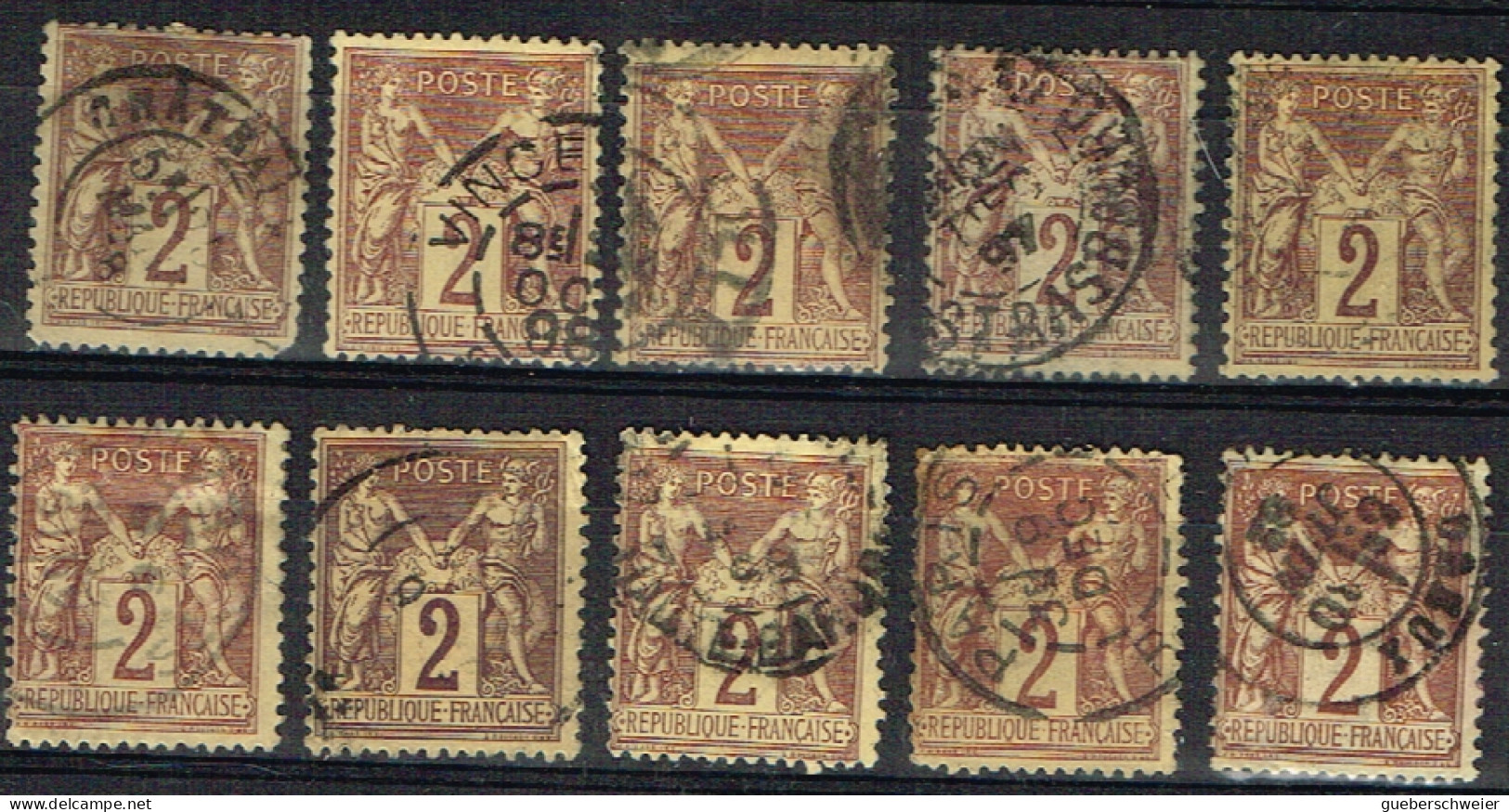 FR-CL89 - FRANCE Lot De 10 Types Sages Obl. N° 85 Avec Variétés De Teintes Et D'oblitérations - 1876-1898 Sage (Type II)