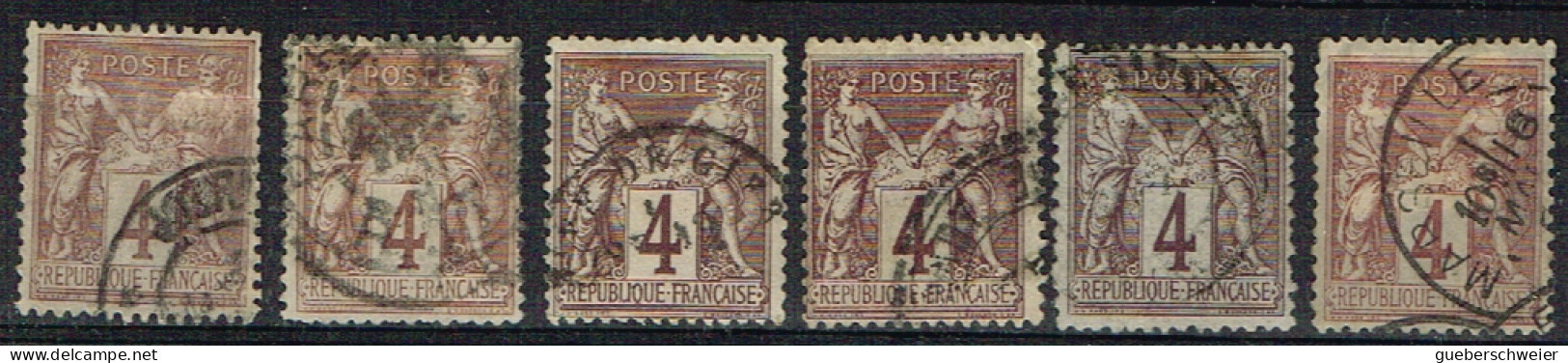 FR-CL91 - FRANCE Lot De 6 Types Sages Obl. N° 88 Avec Variétés De Teintes Et D'oblitérations - 1876-1898 Sage (Type II)