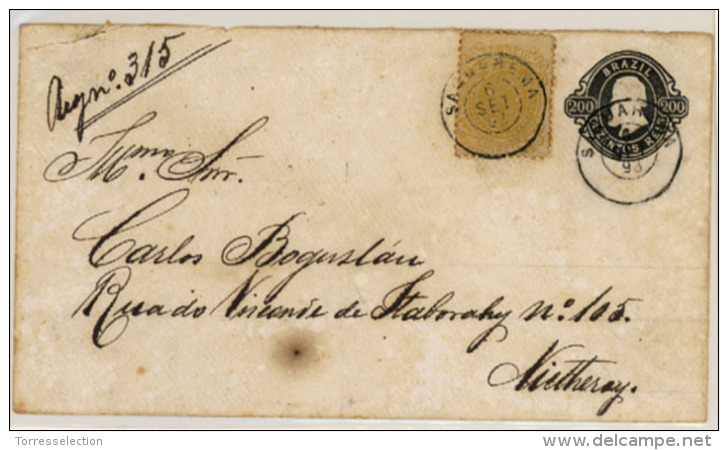 BRAZIL. 1893 (6 Sept). Dom Pedro 200r Black Stationery Envelope Sent Registered To Nichteroy Up-rated With Southern Cros - Other & Unclassified