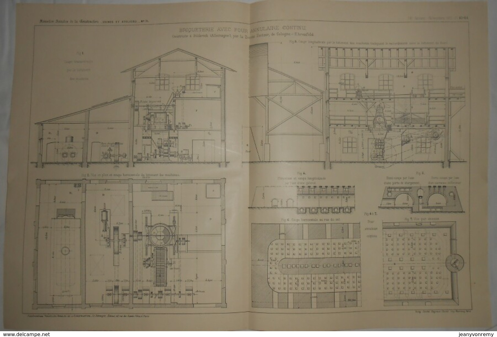 Plan D'une Briqueterie Avec Four Annulaire Continu à Büderich En Allemagne. Par La Société Zeitzer. 1912 - Travaux Publics