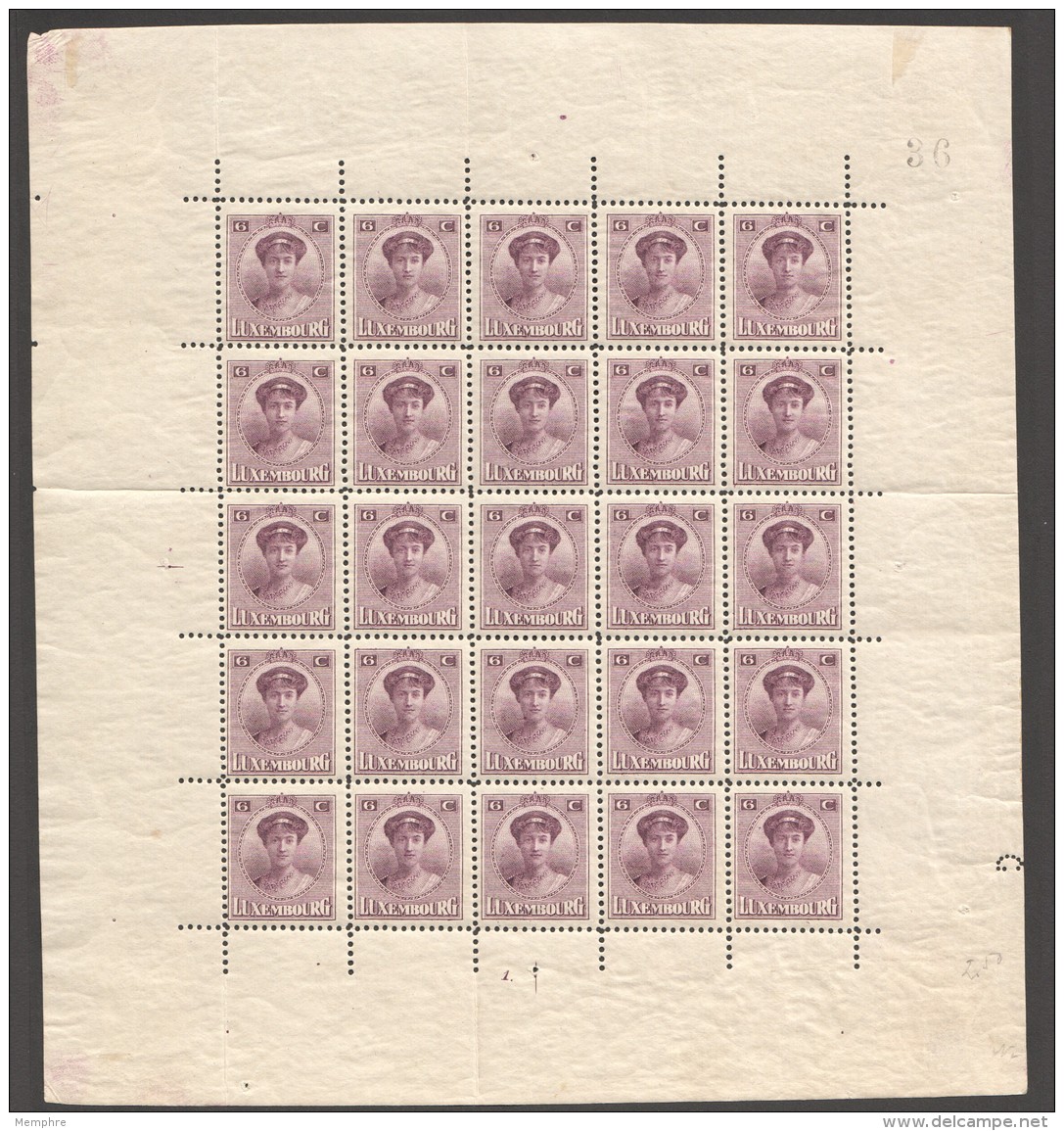 Charlotte De Face 6 Cent. Feuillet 5 X5   Prifix 121a * - 1921-27 Charlotte Di Fronte