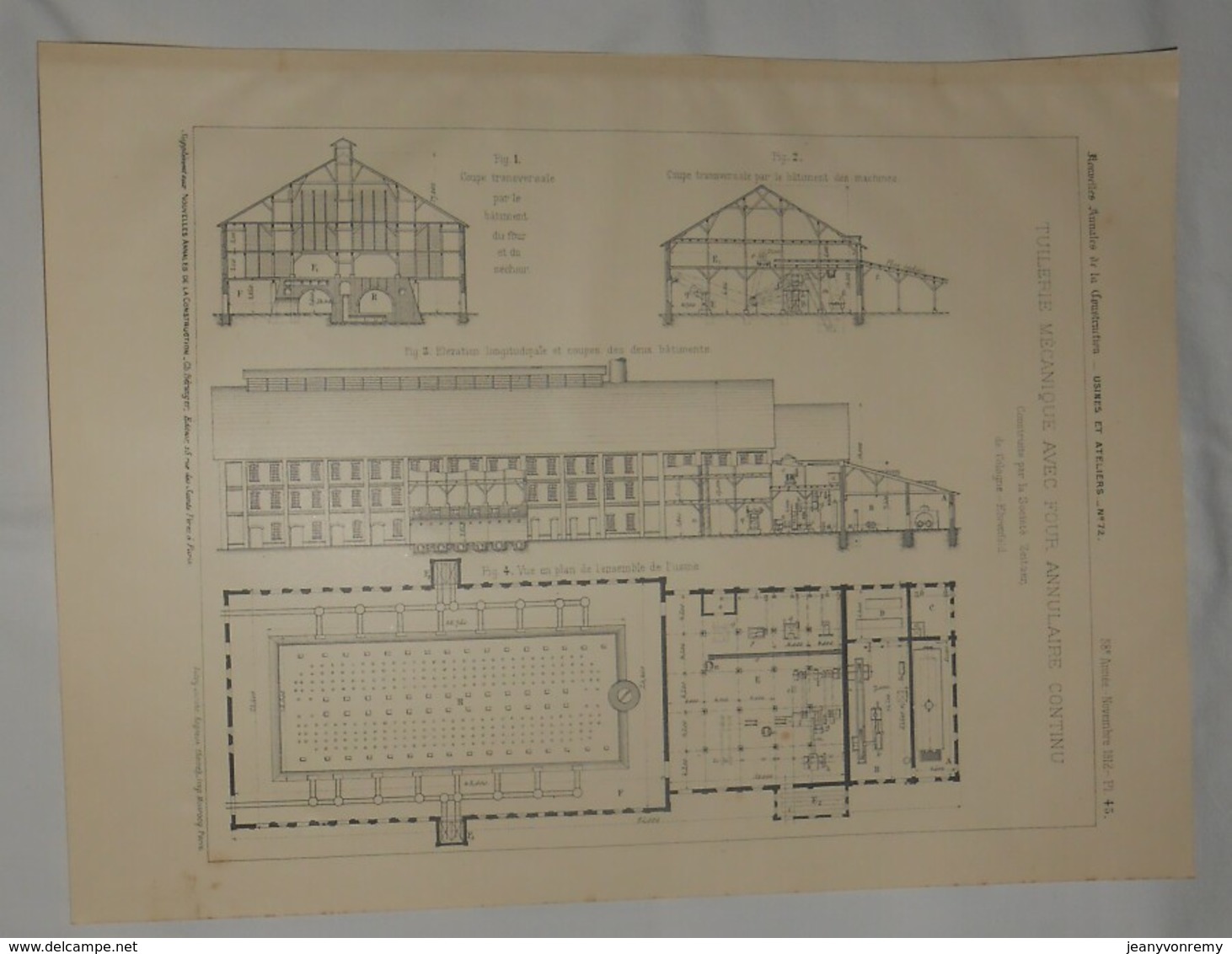 Plan D'une Tuilerie Mécanique Avec Four Annulaire Continu. Construite Par  La Société Zeitzer De Cologne Ehrenfeld. 1912 - Travaux Publics