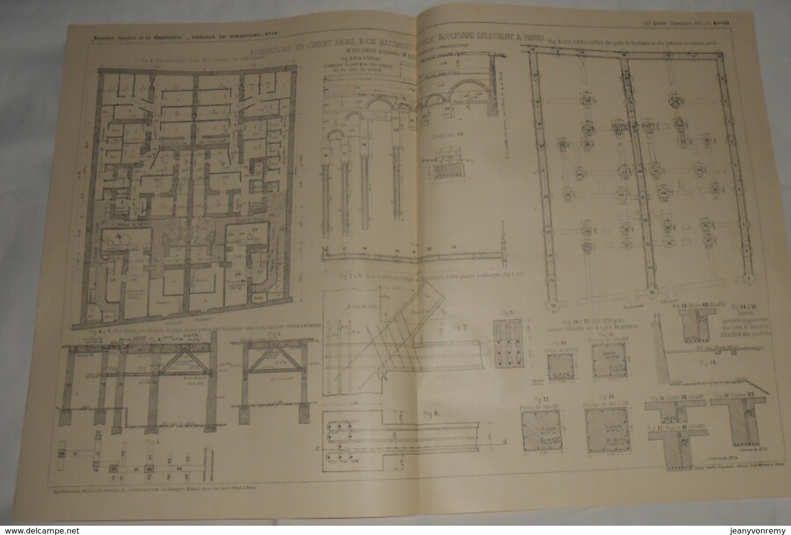 Plan De Fondations En Ciment Armé D'un Bâtiment Double, Boulevard Delessert à Paris. 1912 - Public Works