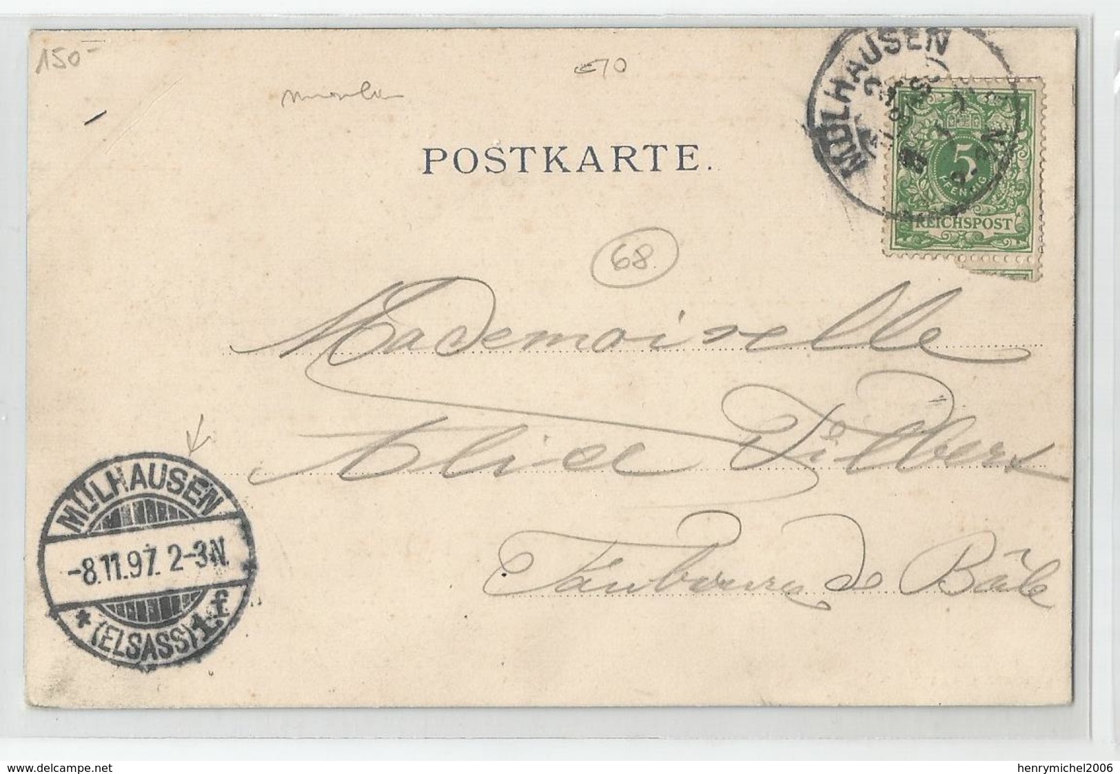 68 Haut Rhin - Mulhouse Moulin Ed Librairie Simendinger Cachet Mulhausen 1897 - Mulhouse