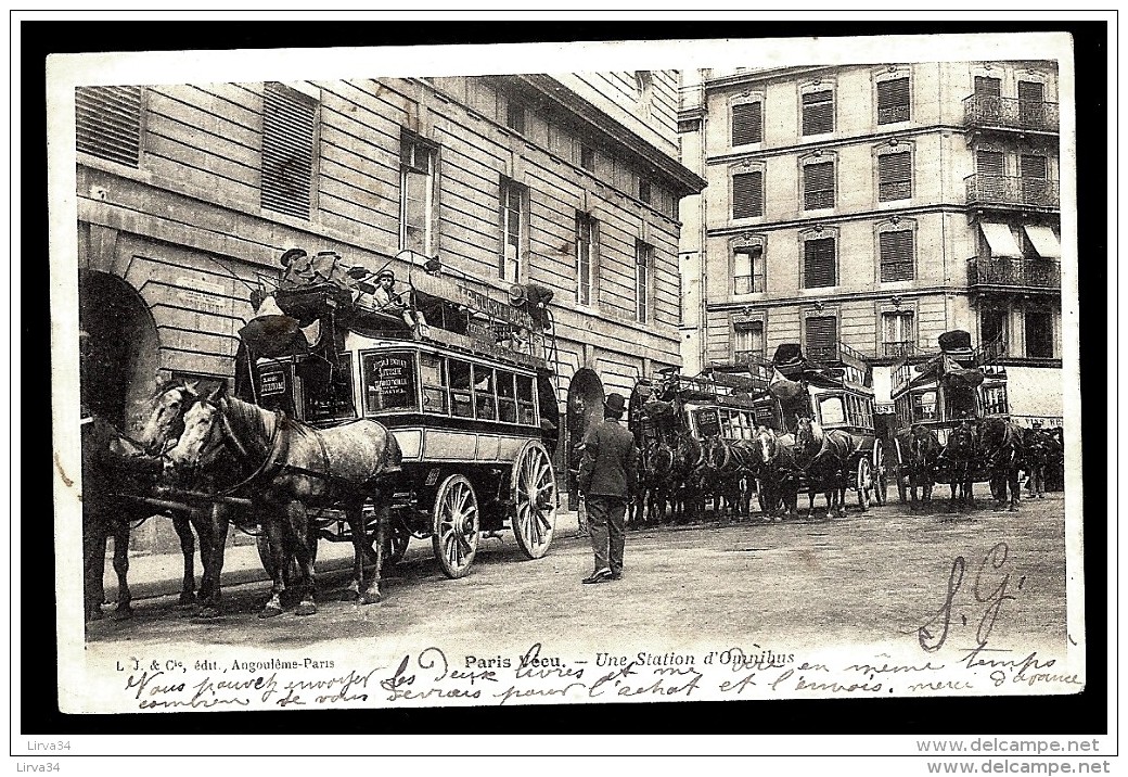 CPA PRECURSEUR FRANCE- PARIS VÉCU (75)- UNE STATION D'OMNIBUS HIPPOMOBILE- DILIGENCES A 3 CHEVAUX- TRES GROS PLAN - Autres & Non Classés