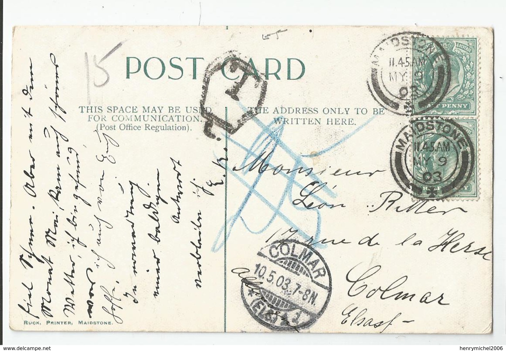 Angleterre Kent Dutton Valence Cachet Maidstone 1903 2scans - Other & Unclassified