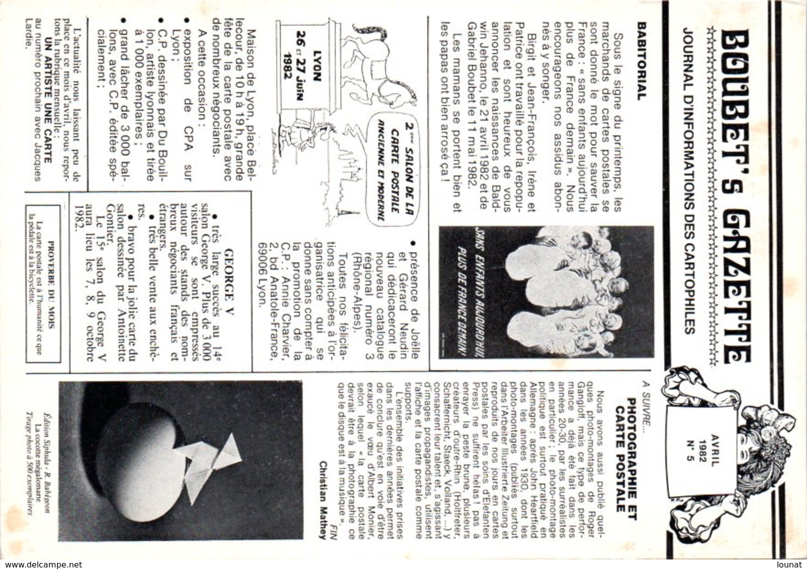 BOUBET's Gazette - Journal D'informations Des Cartophiles Avril 1982 N°5 - Oblitération - Beursen Voor Verzamellars