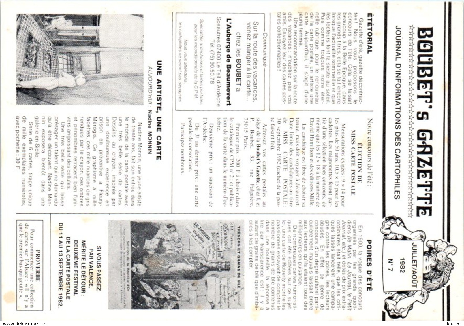 BOUBET's Gazette - Journal D'informations Des Cartophiles Avril 1982 N°7 - Oblitération - Collector Fairs & Bourses