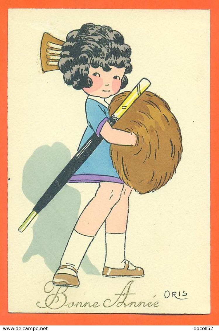 CPA Illustrateur Oris Thème Mode " Bonne Année " Petite Fille Avec Parapluie Et Fourrure - Oris