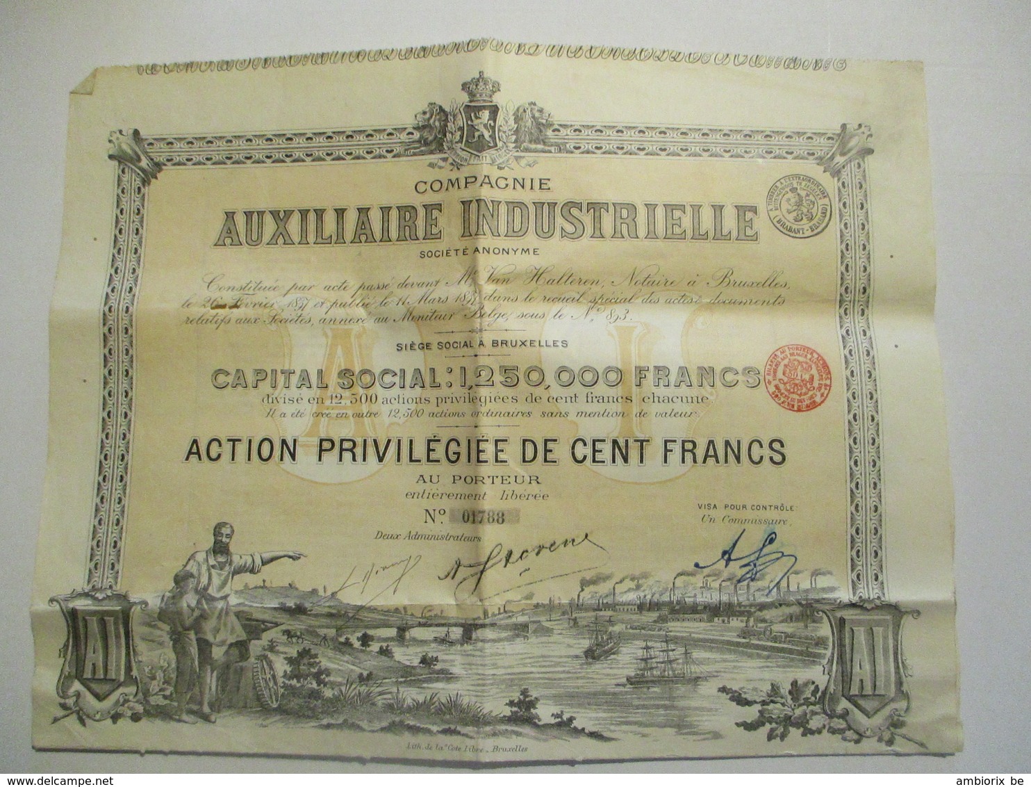 Compagnie Auxiliaire Industrielle - Action Privilégiée De Cent Francs - 1897 - Industrie