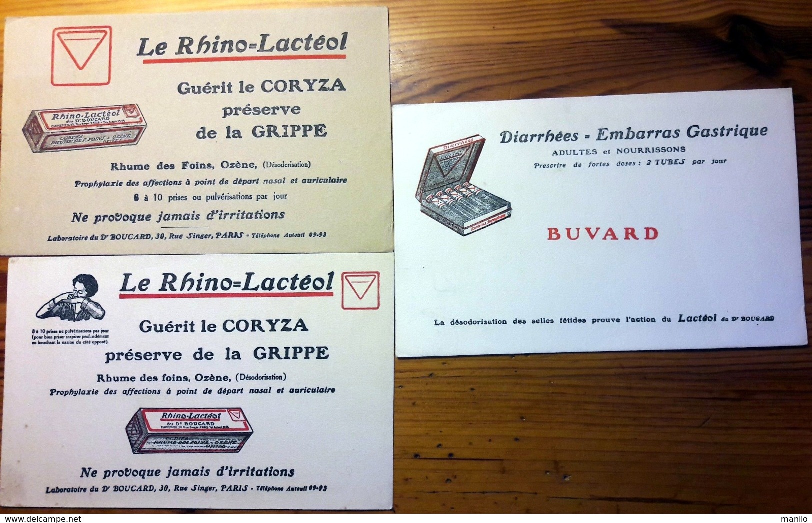 3 Buvards Anciens Différents  PRODUITS PHARMACEUTIQUES LABORATOIRE Dr BOUCARD -Paris LACTEOL & RHINO-LACTEOL - Drogheria