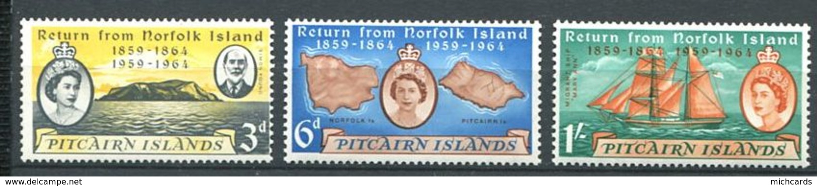 229 PITCAIRN 1961 - Yvert 32/34 - Carte Bateau Voilier - Neuf **(MNH) Sans Trace De Charniere - Pitcairn Islands