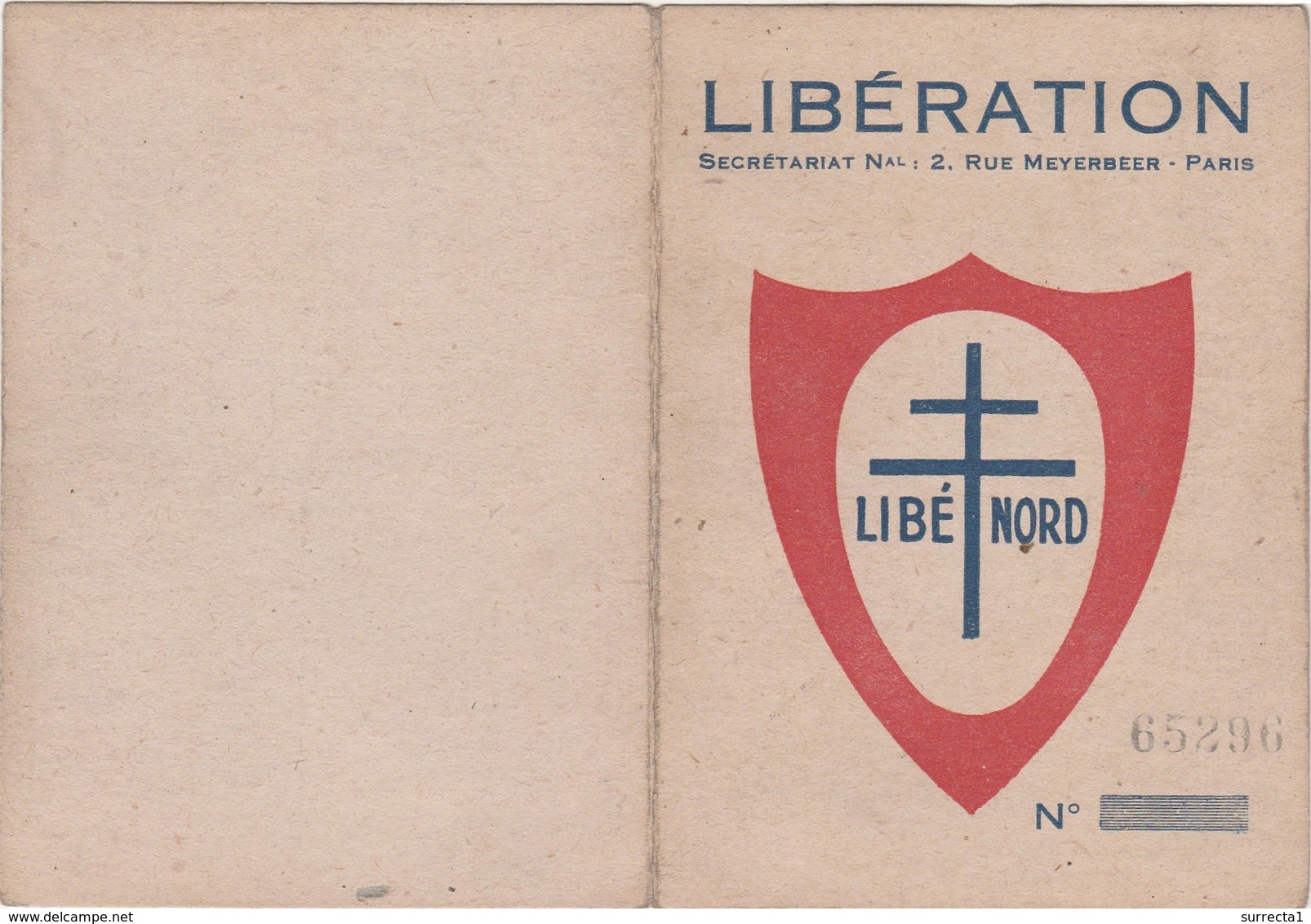 Carte Libération / Libé Nord / Croix Lorraine / Membre Actif - 1939-45