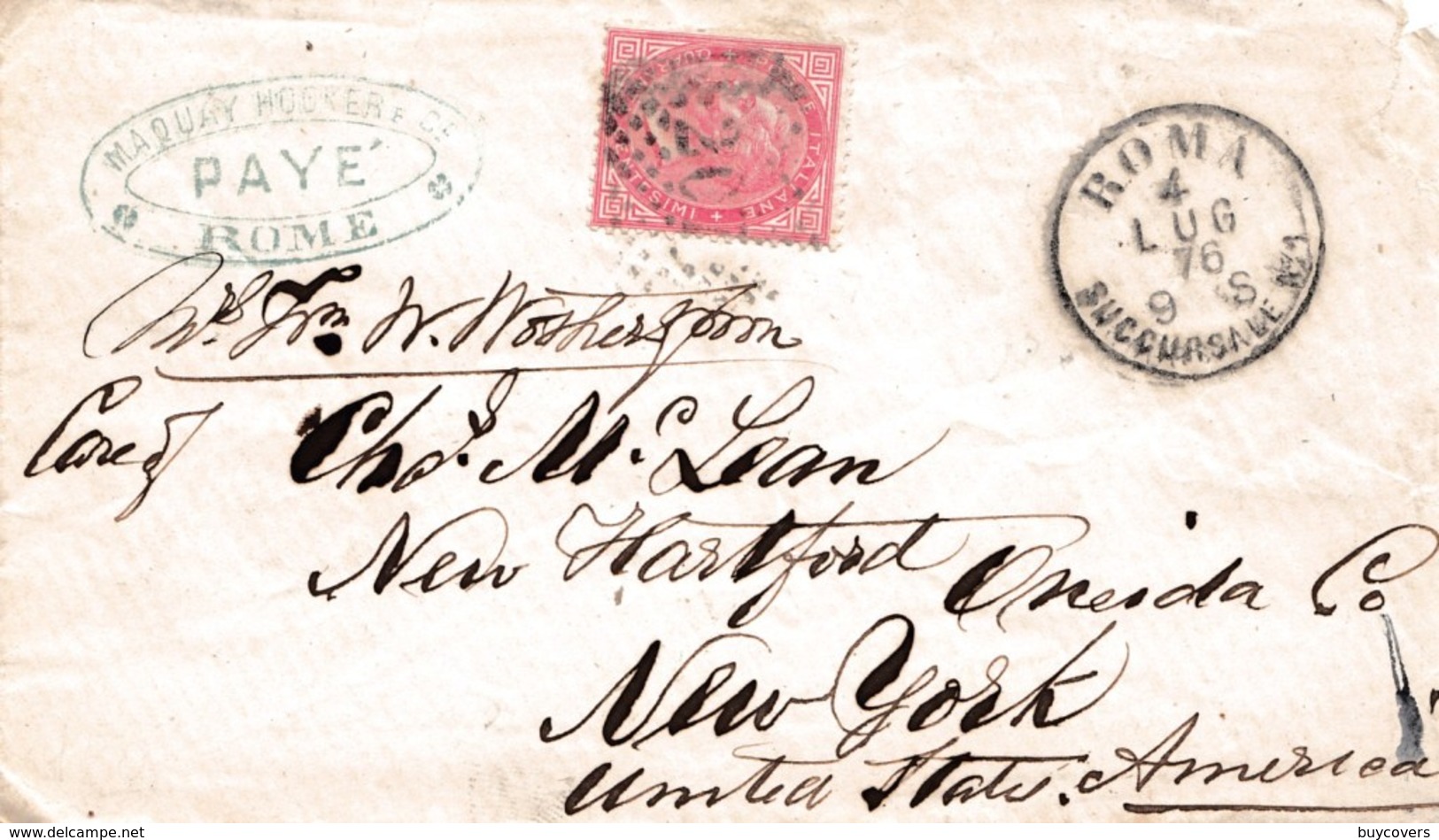 R285 - Bustina Da Roma A New York Del 1877  Con Cent 40 Carminio  DLR  Leggi.... - Storia Postale