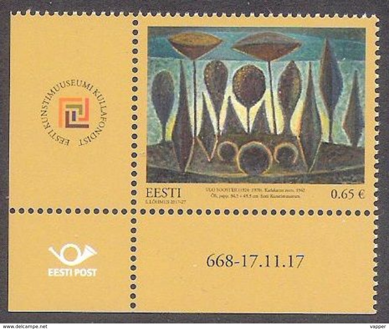 Art – Painting From The Treasures Of The Art Museum Of Estonia 2017 MNH Corner Stamp With Issue Number Mi 904 - Estonie