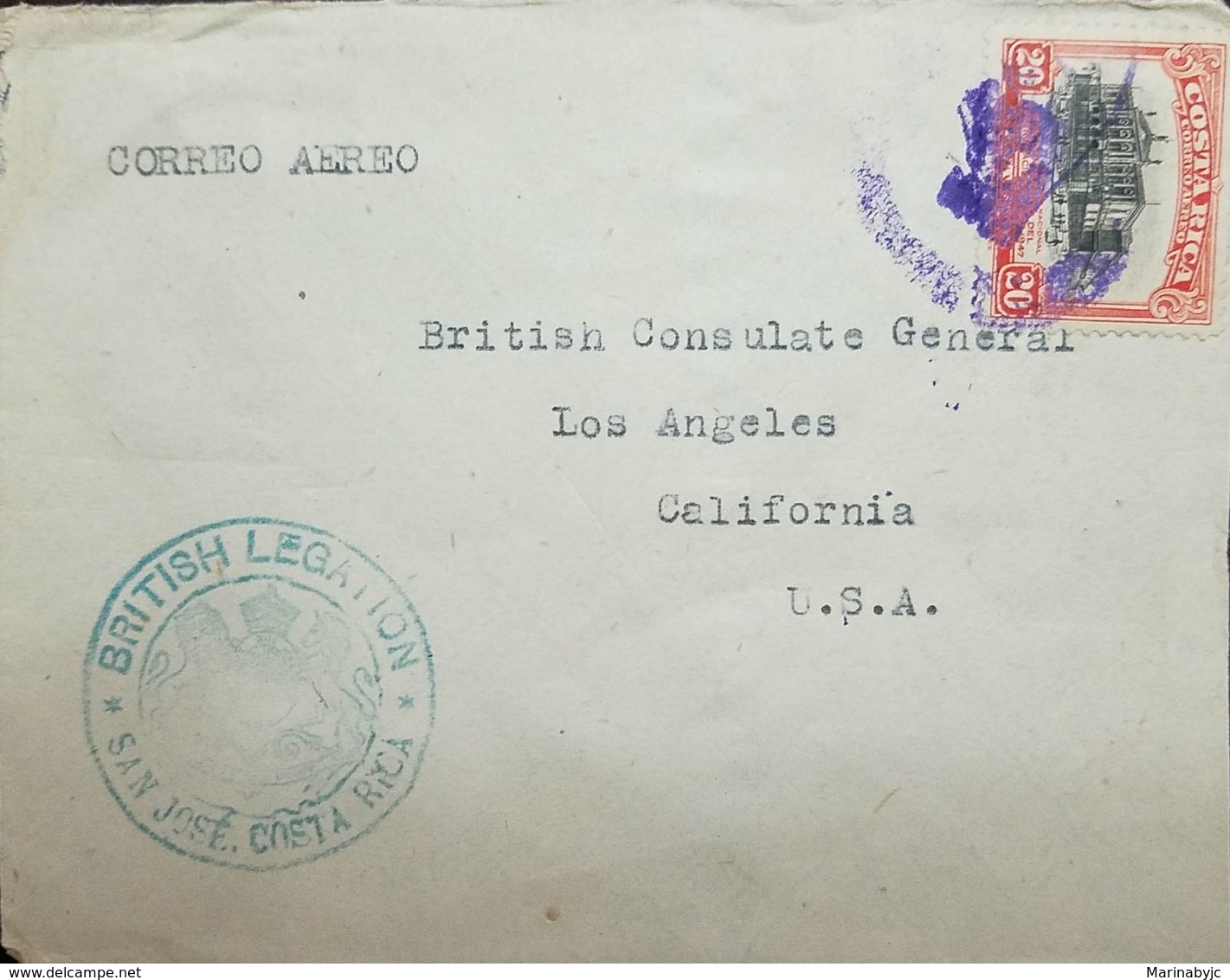 A) 1947 SAN JOSE - USA, BR CONSULAR MAIL, FKD EN + CACHET ON FRONT , VF. - Brieven En Documenten