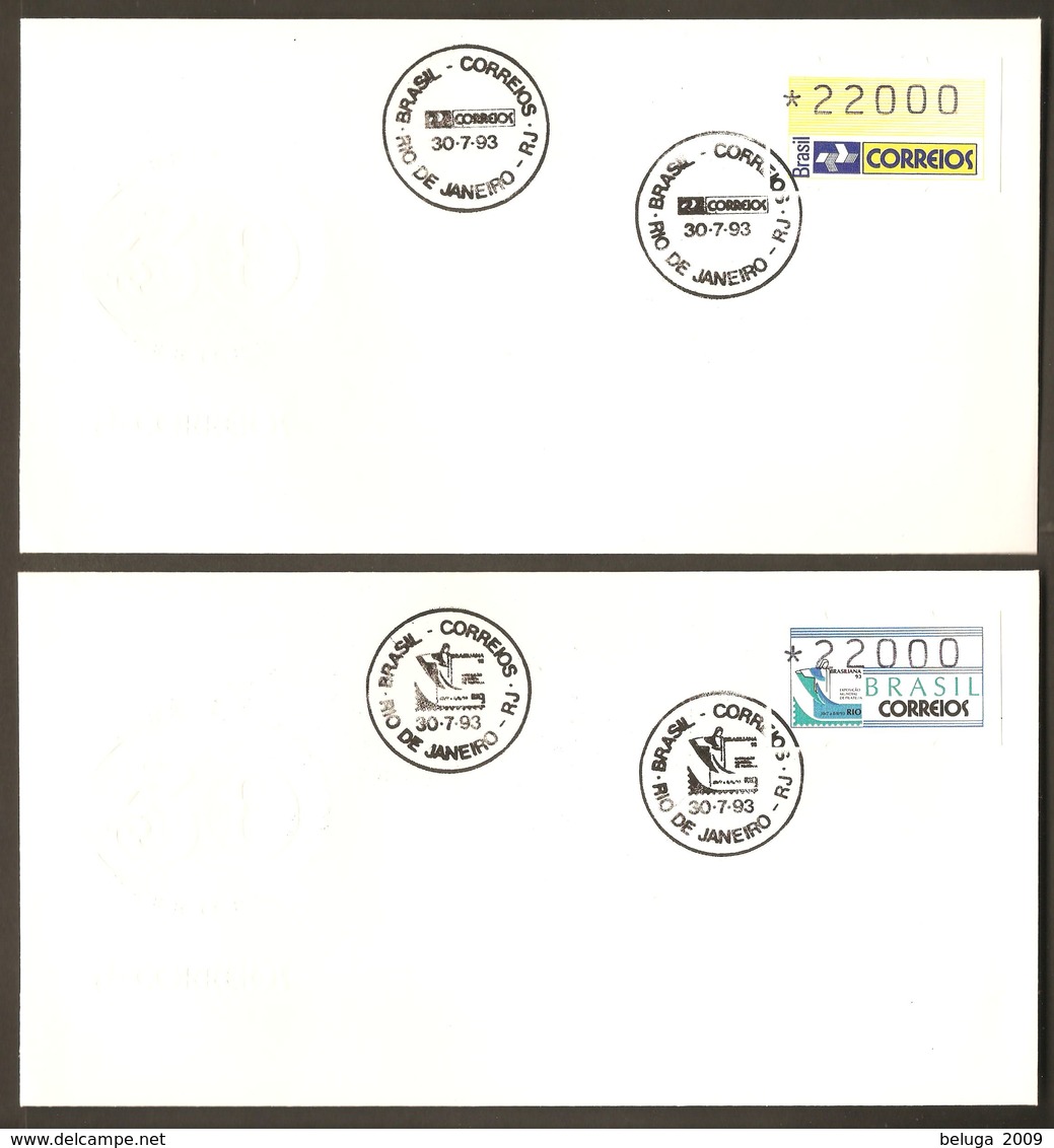 Brazil 1993 2 FDC Covers Frama Labels - One Braziliana 93 Philatelic Exhibition - PPJ Vignettes Frama Expo Philatélique - Franking Labels