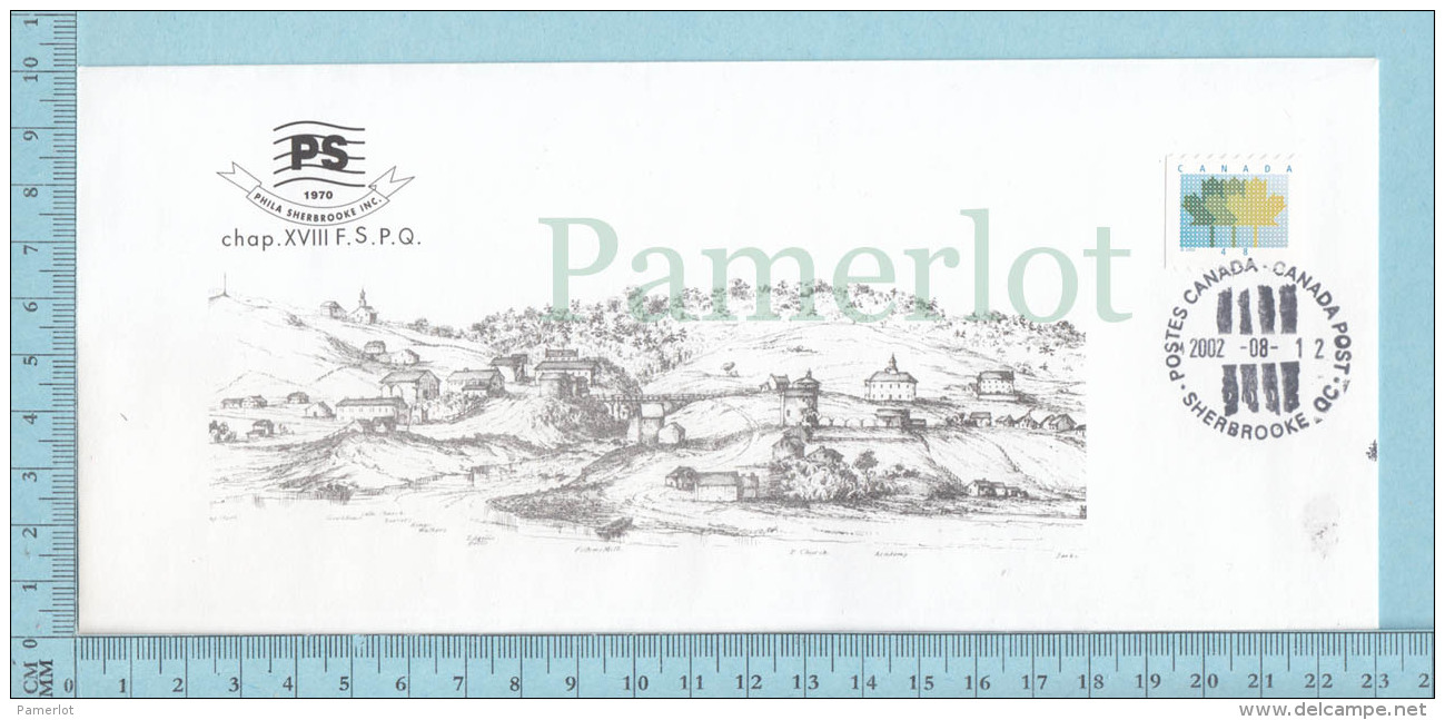 Sherbrooke Quebec - Phila Sherbrooke 1970, Enveloppe Commémorative, Postmark 2002, Timbre Roulette, Esquisse Sherbrooke - HerdenkingsOmslagen